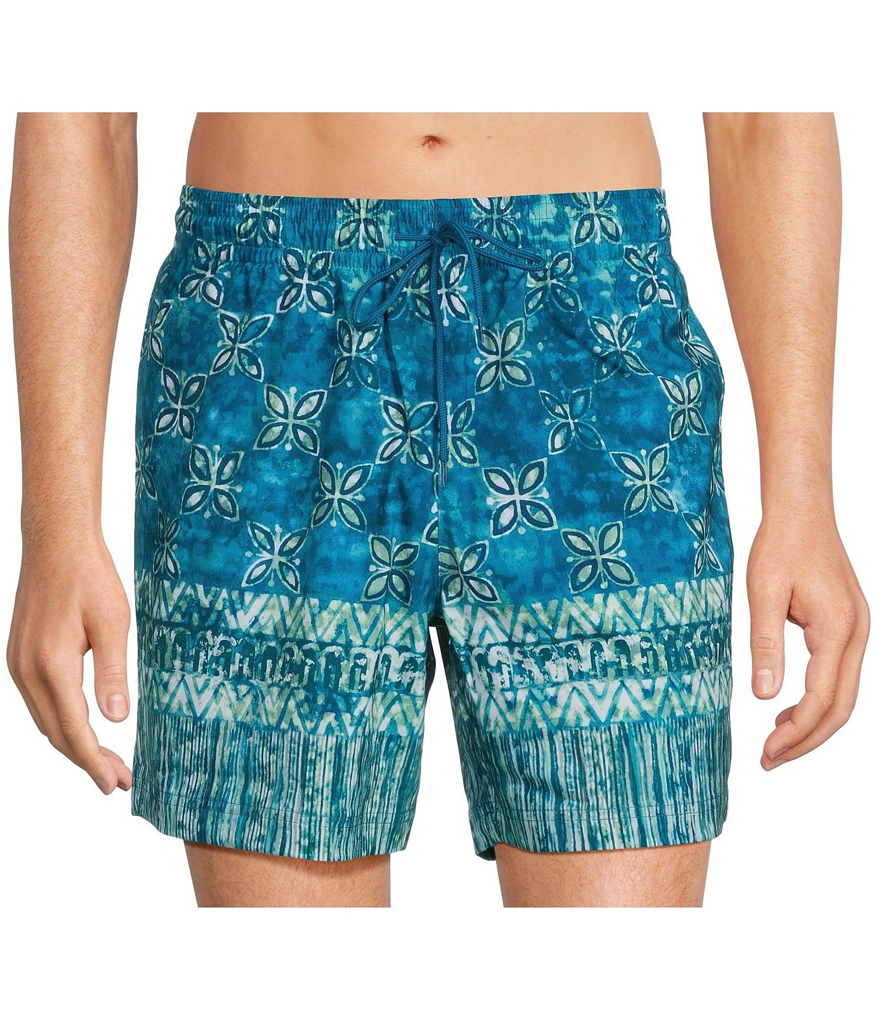 Caribbean Placed Batik 6#double; Inseam Swim Trunks