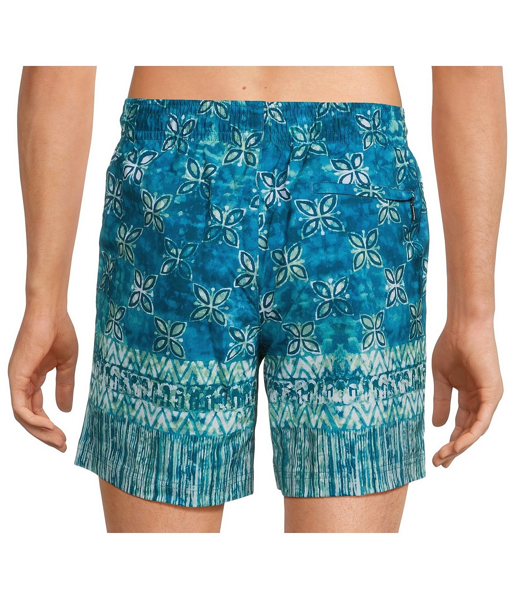 Caribbean Placed Batik 6#double; Inseam Swim Trunks