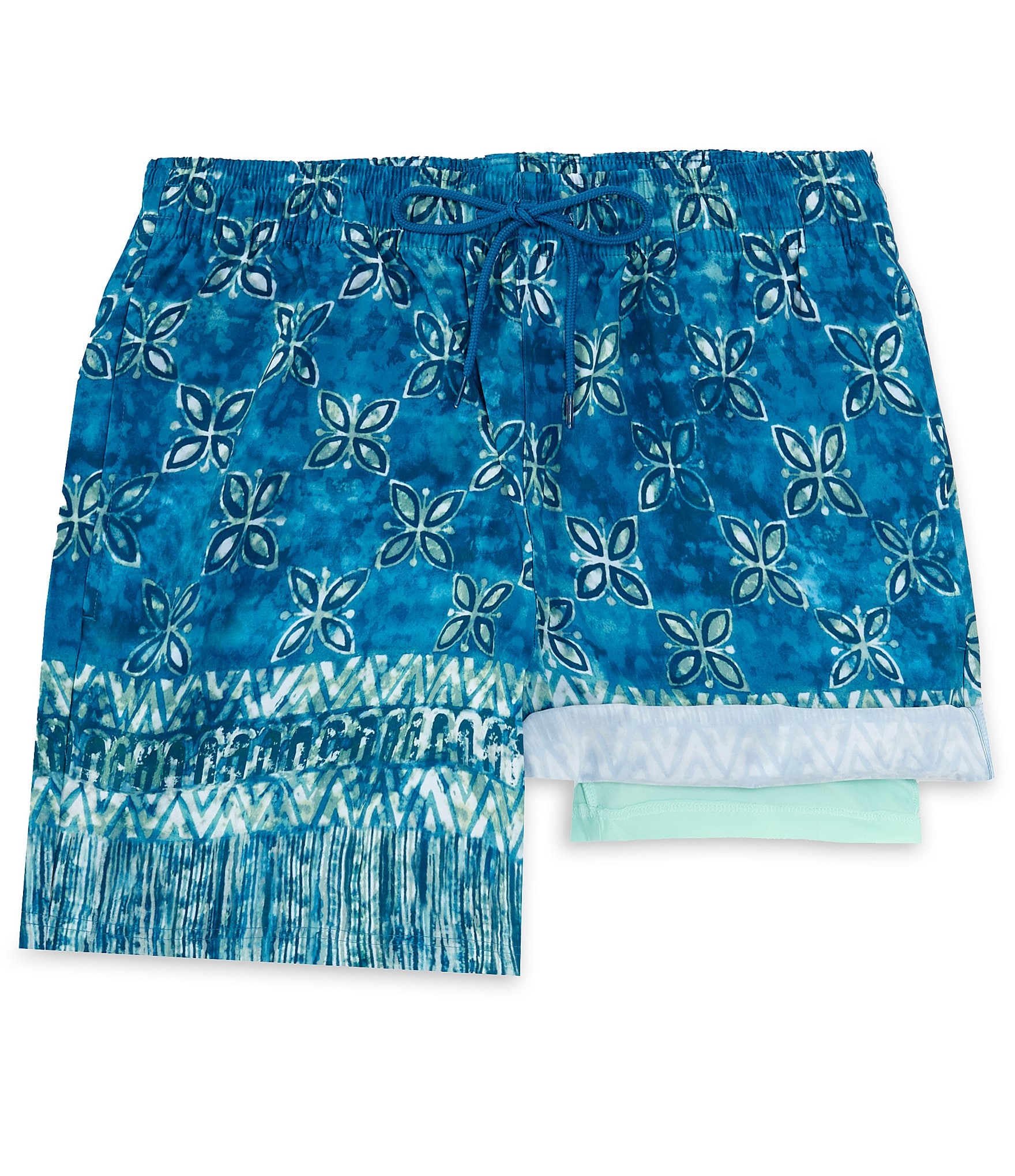 Caribbean Placed Batik 6#double; Inseam Swim Trunks