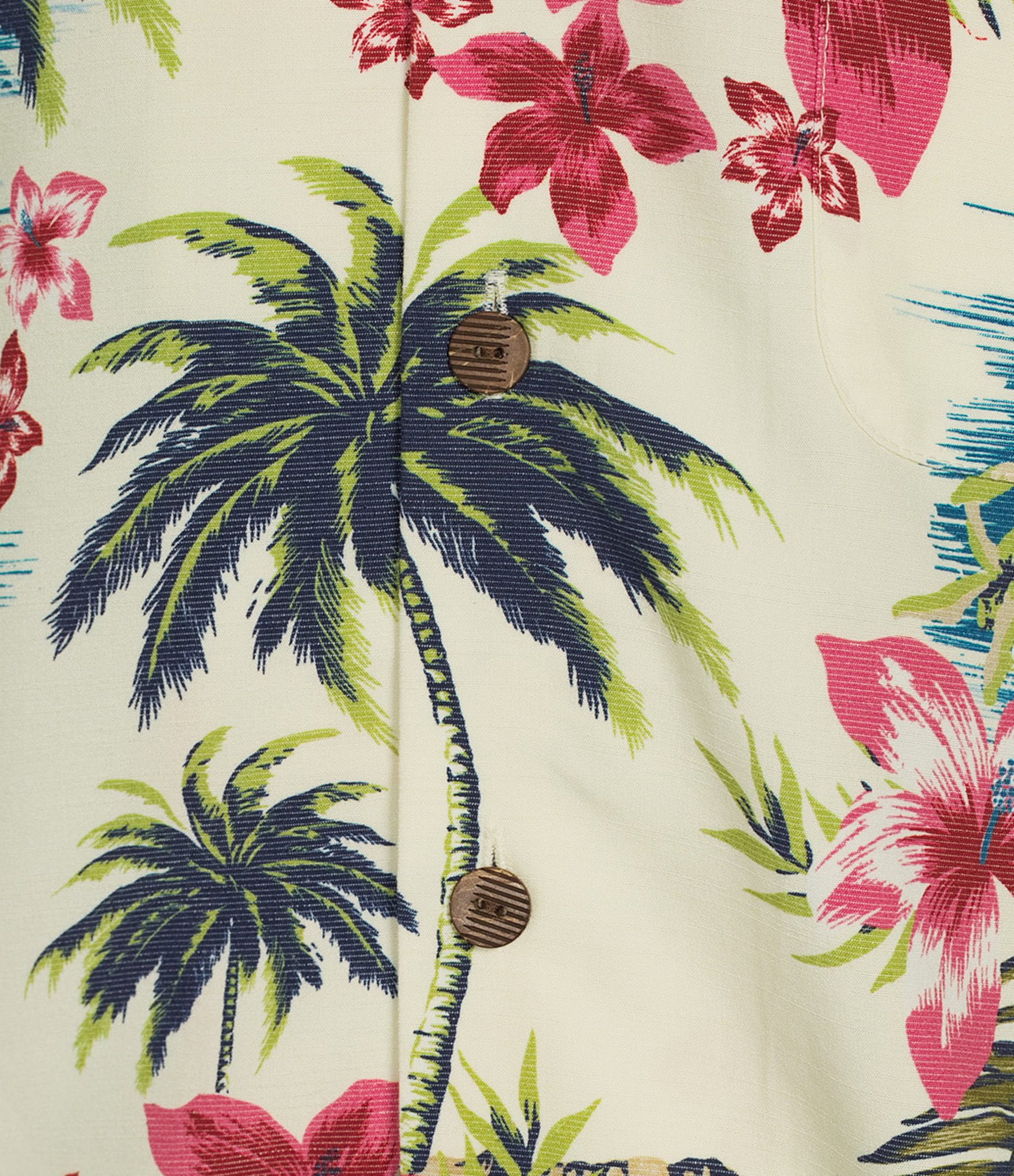 Caribbean Poly Modal Floral Tropical Paradise Beach Printed Short Sleeve Woven Shirt