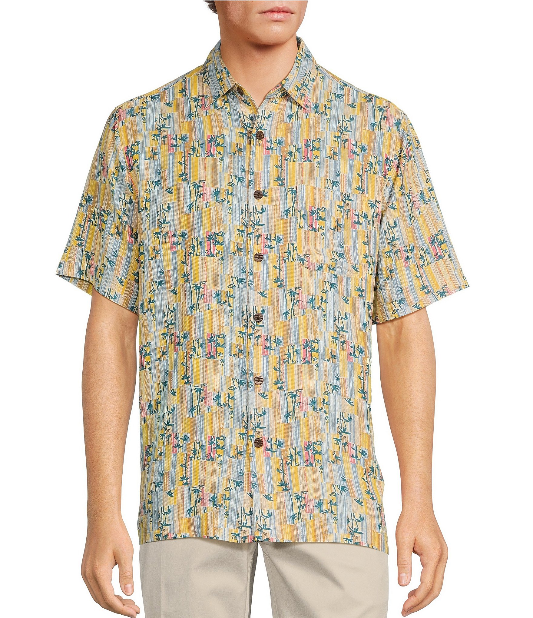 Caribbean Printed Palm Short Sleeve Woven Shirt