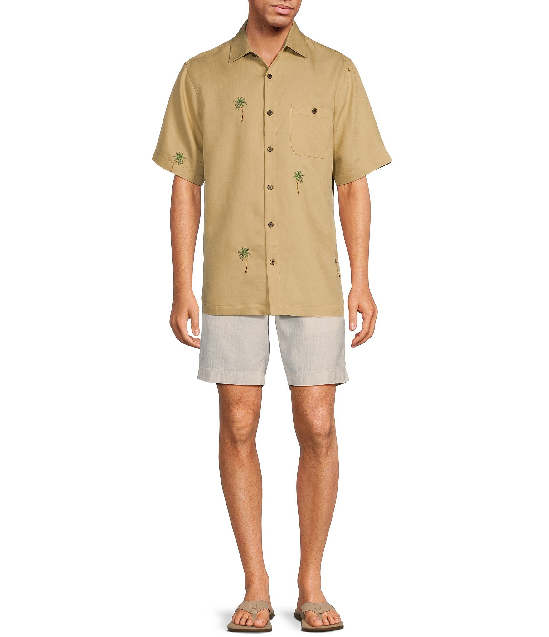 Caribbean Relaxed Fit Khaki Palm Valley Short Sleeve Woven Shirt