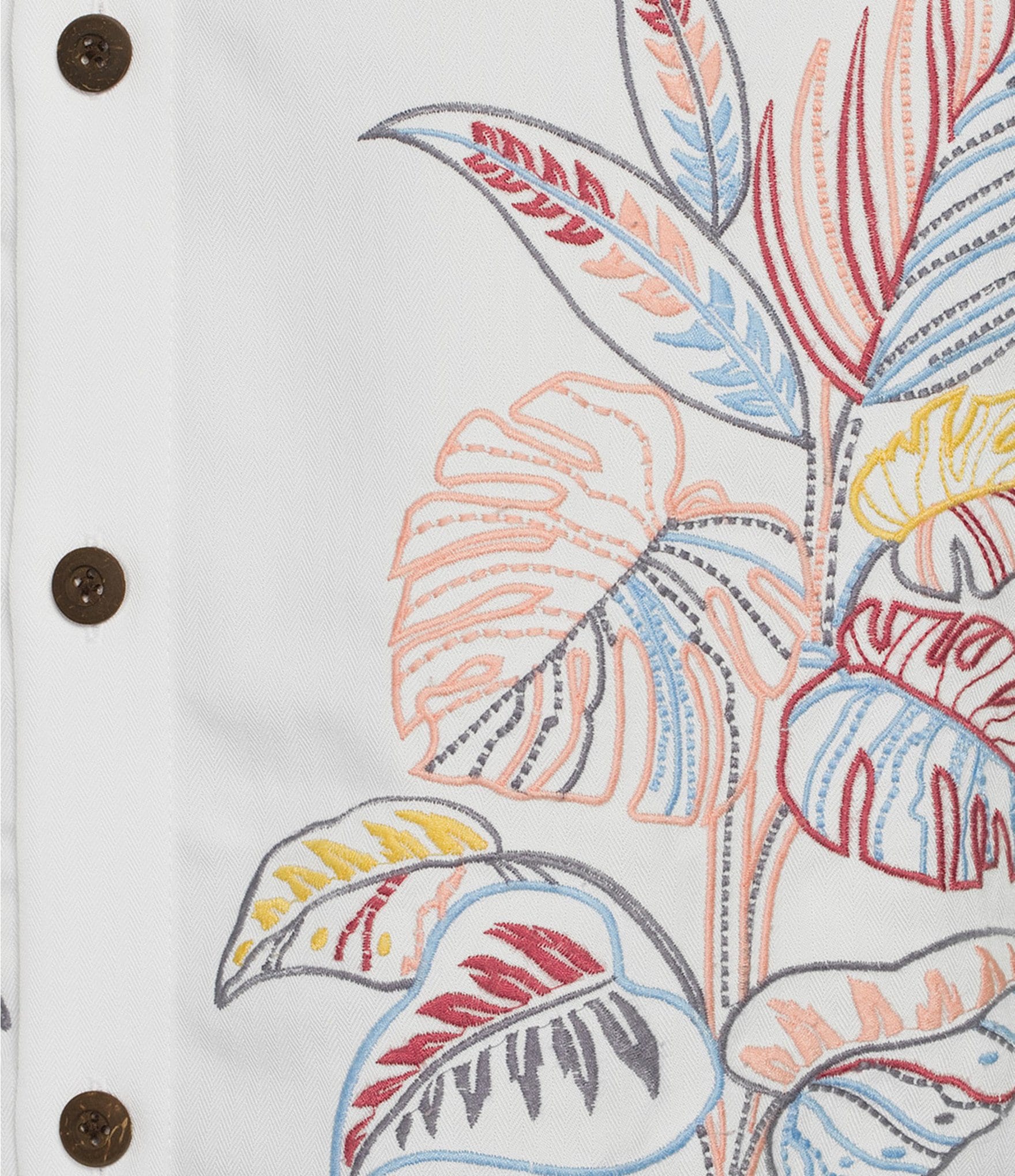 Caribbean Relaxed Fit Leaf Panel Embroidery Short Sleeve Woven Shirt