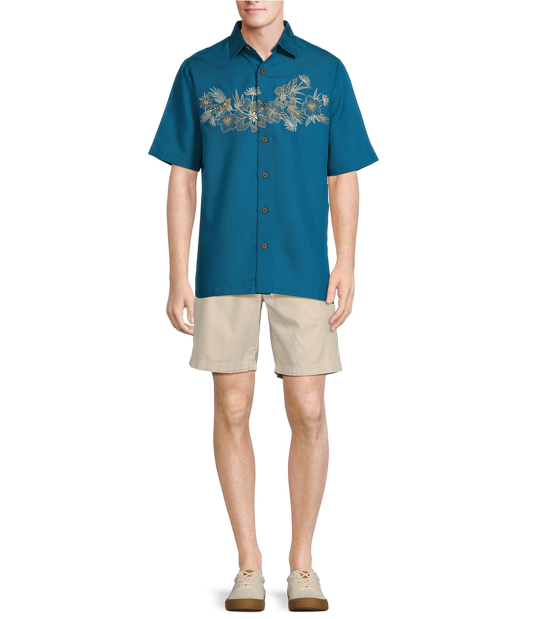 Caribbean Relaxed Fit Leaf Panel Short Sleeve Woven Shirt