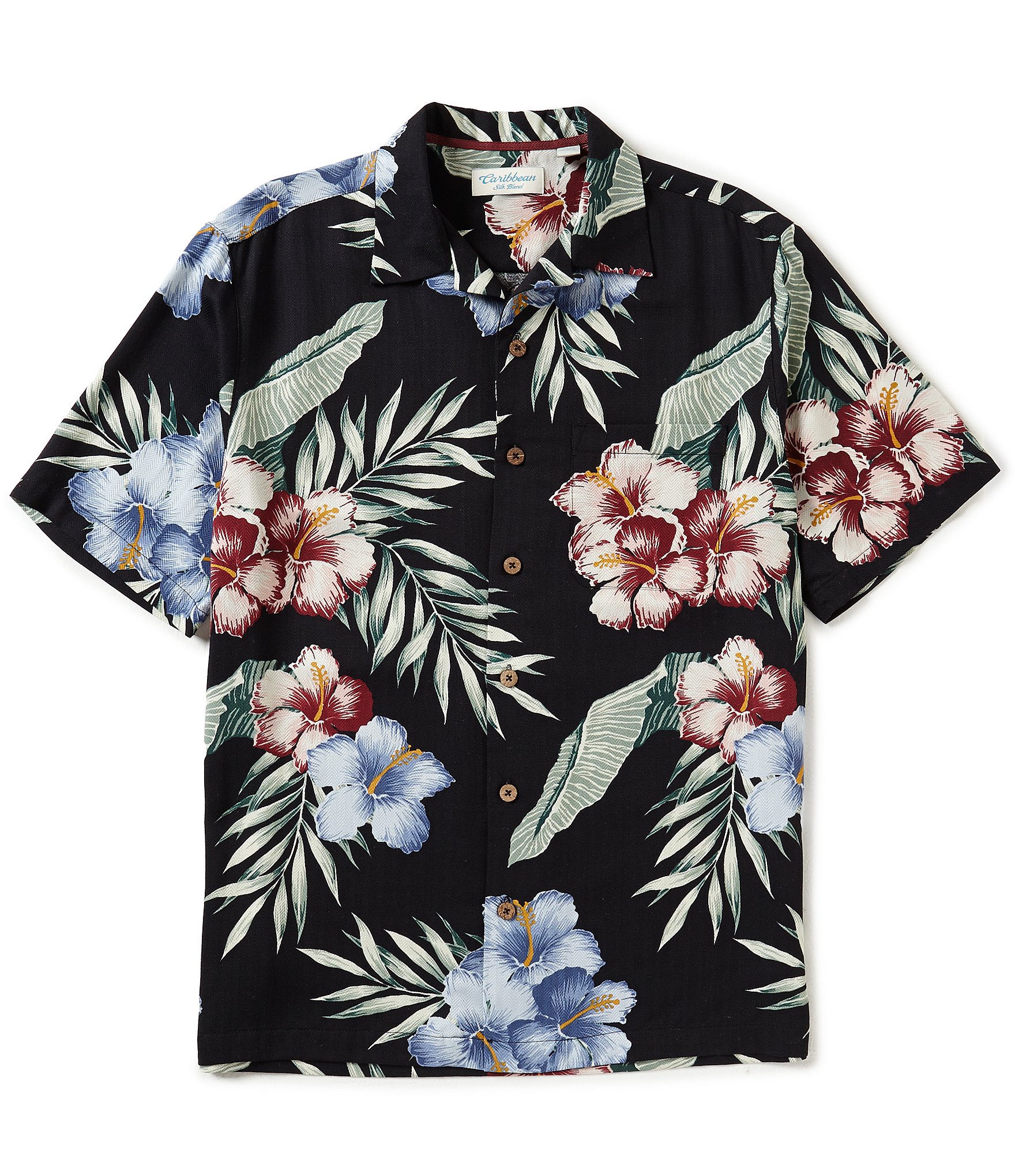 Caribbean Short-Sleeve Silk Rayon Floral-Print Camp Shirt | Dillards
