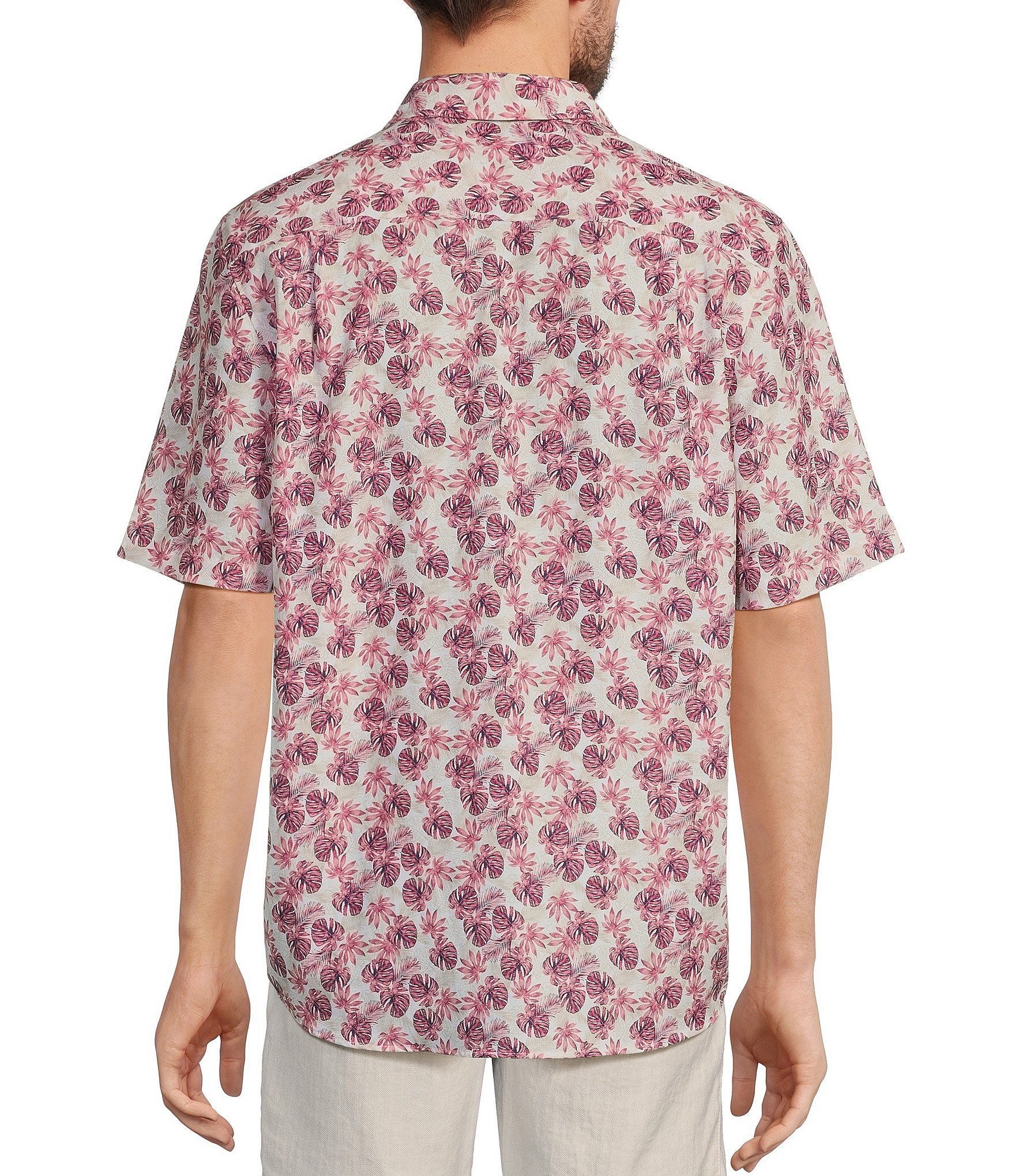 Caribbean Small Leaves Print Poly Modal Short Sleeve Shirt