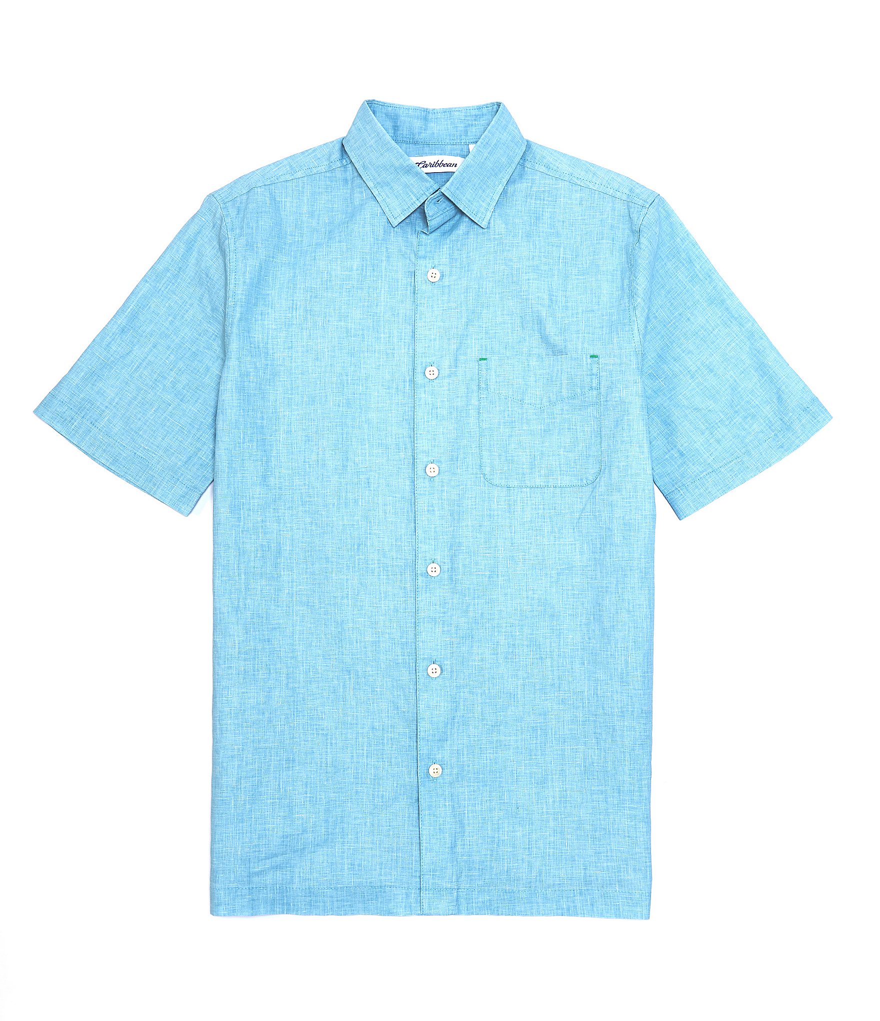 Caribbean Short Sleeve Solid Linen Woven Shirt | Dillard's