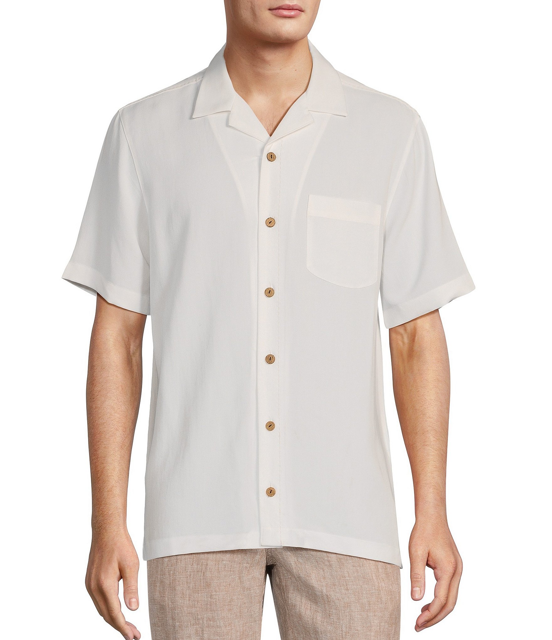 Caribbean Solid Short Sleeve Woven Camp Shirt