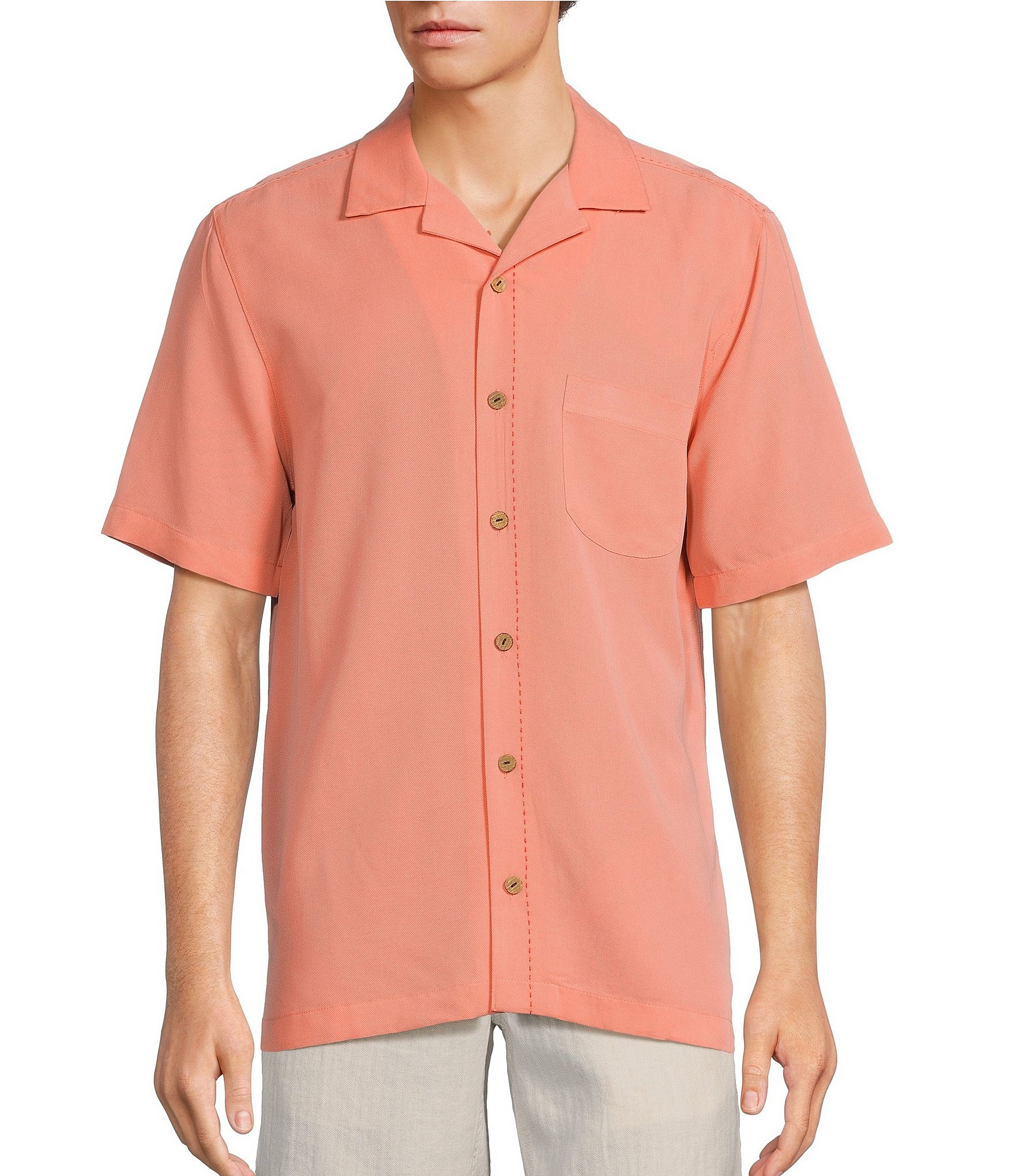 Caribbean Solid Short Sleeve Woven Camp Shirt