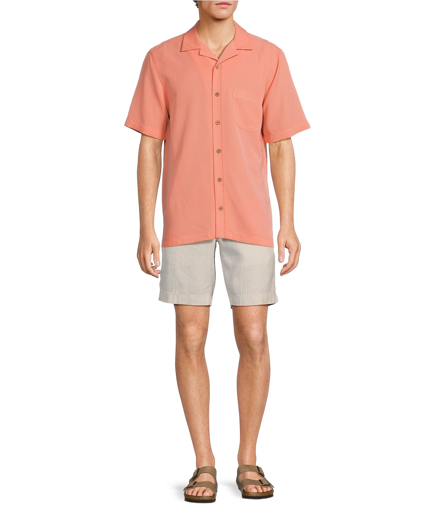 Caribbean Solid Short Sleeve Woven Camp Shirt