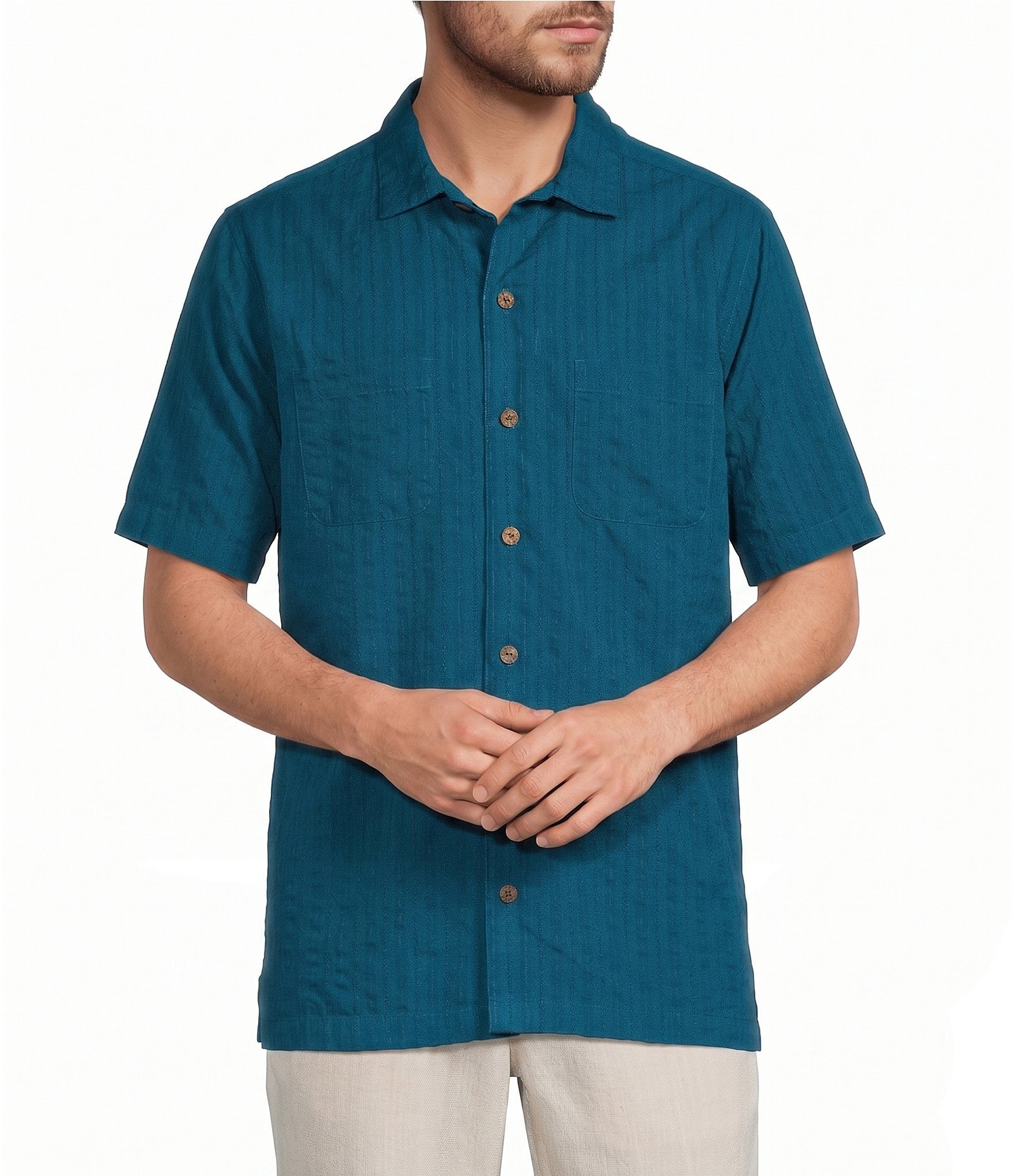dress shirts for men tellico village Tecovas Men's Dobby Camp Shirt, Sage, Cotton, Small