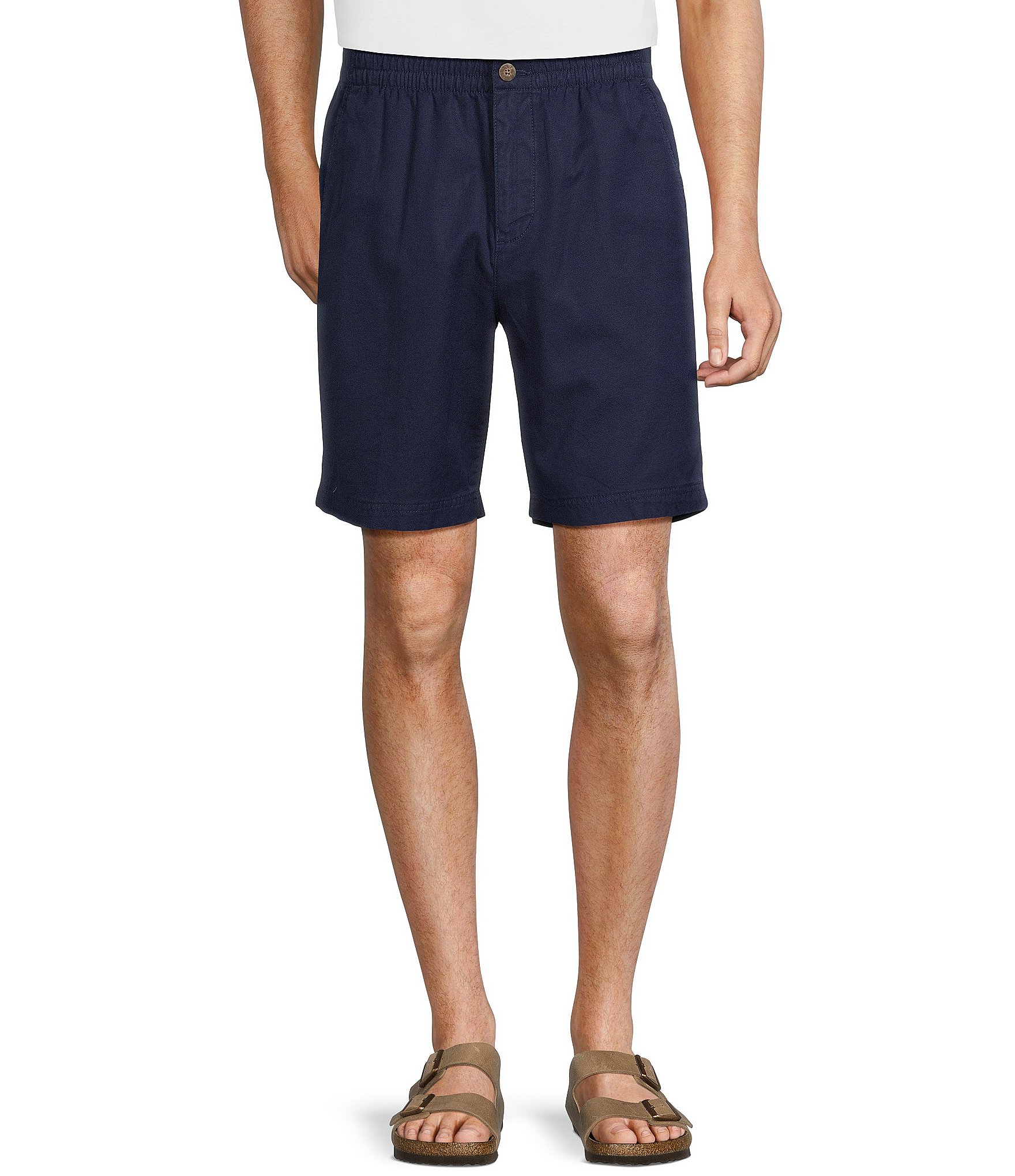 Caribbean Solid Texture 8#double; Inseam Linen Blend Shorts