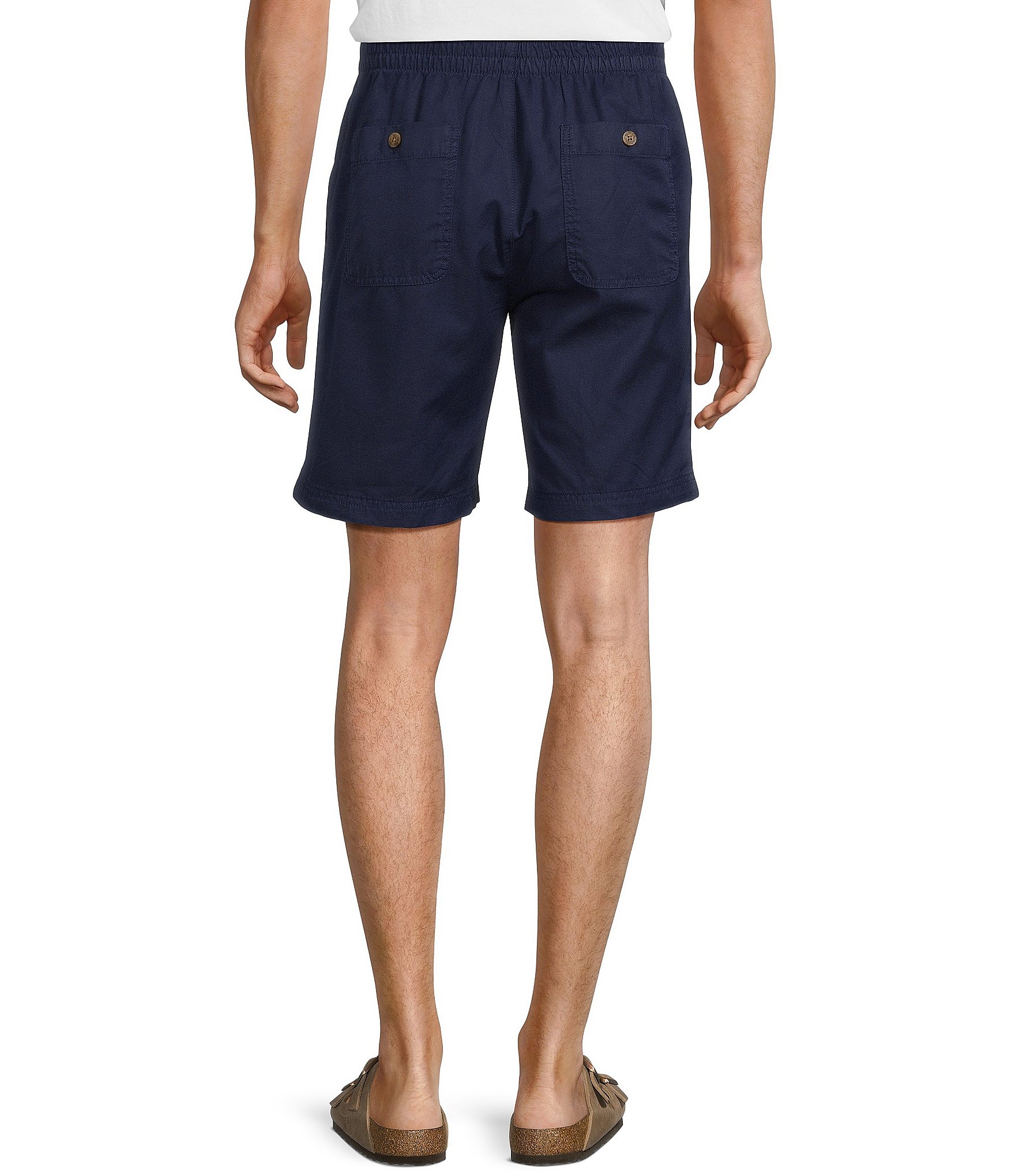 Caribbean Solid Texture 8#double; Inseam Linen Blend Shorts