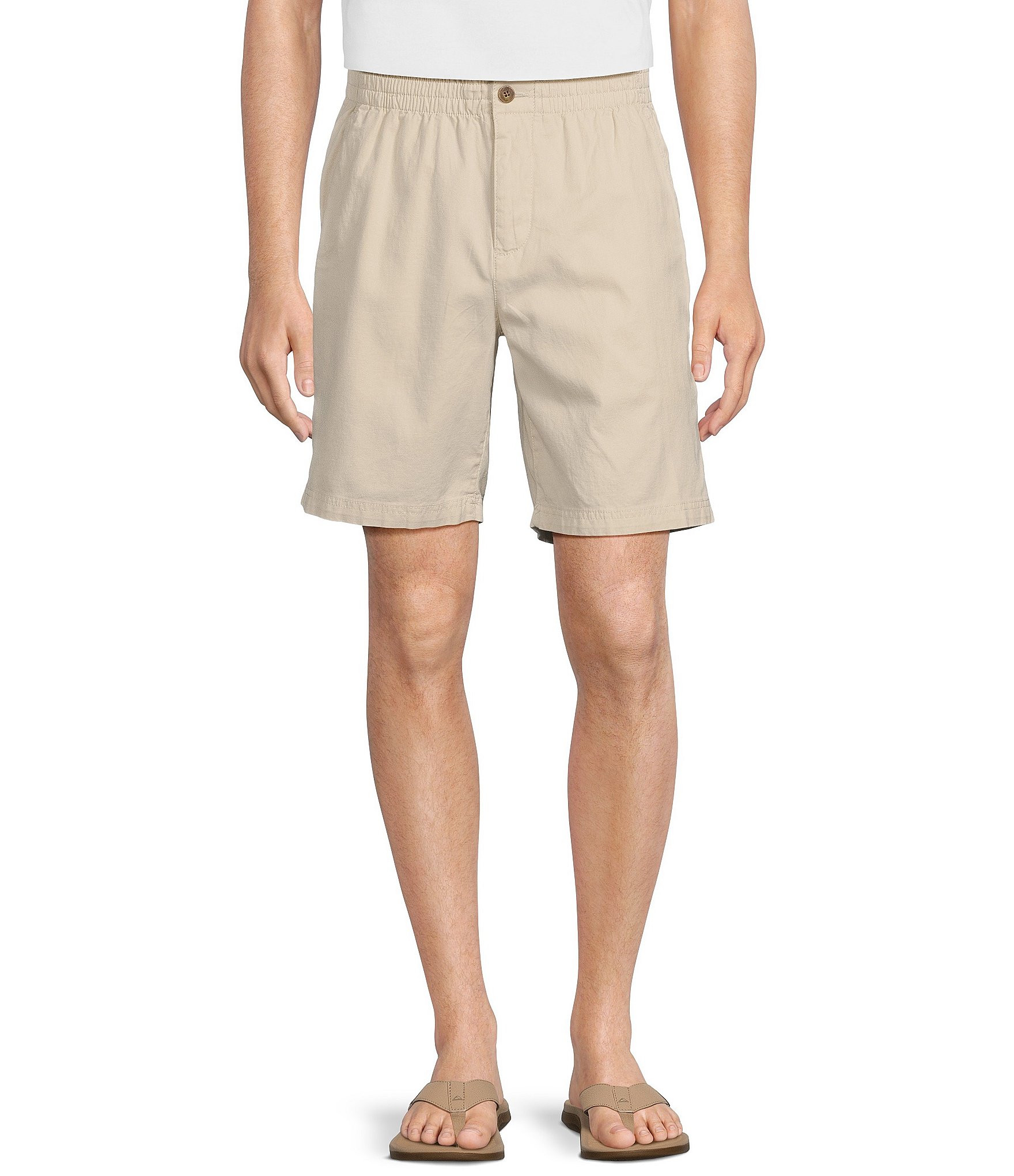 Caribbean Solid Texture 8#double; Inseam Linen Blend Shorts