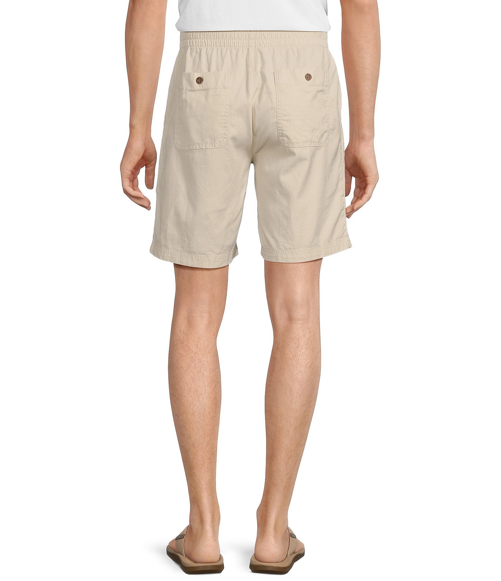 Caribbean Solid Texture 8#double; Inseam Linen Blend Shorts