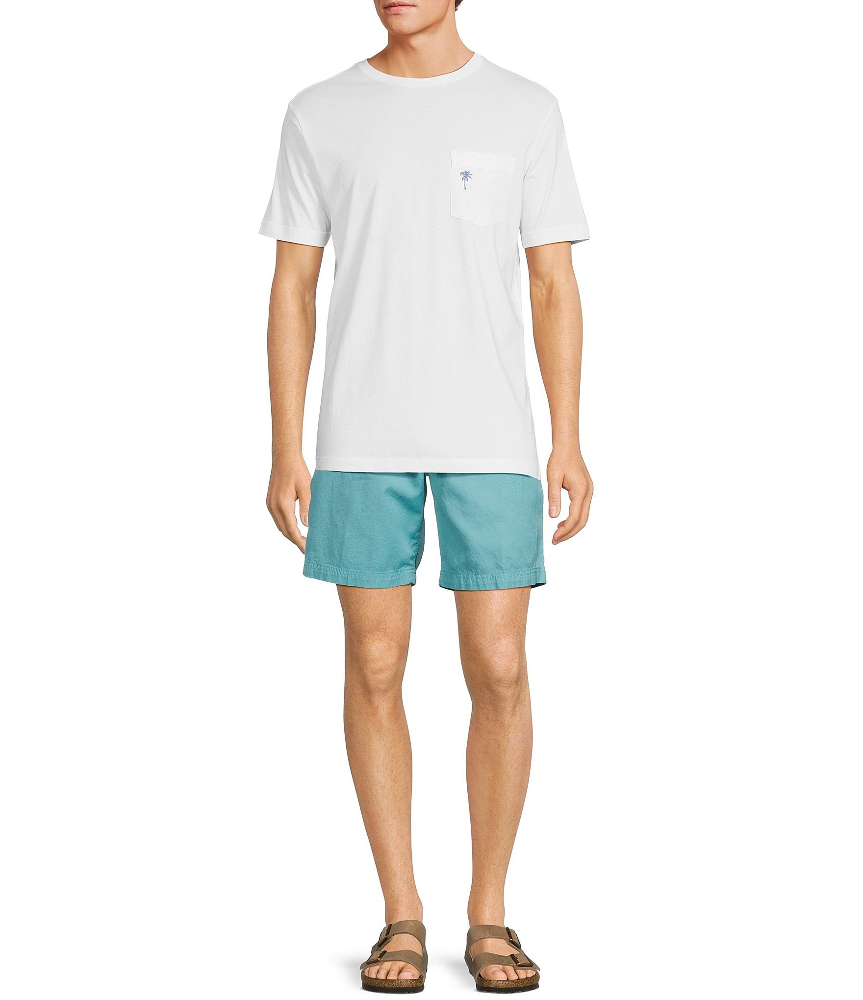 Caribbean Solid Texture 8#double; Inseam Linen Blend Shorts