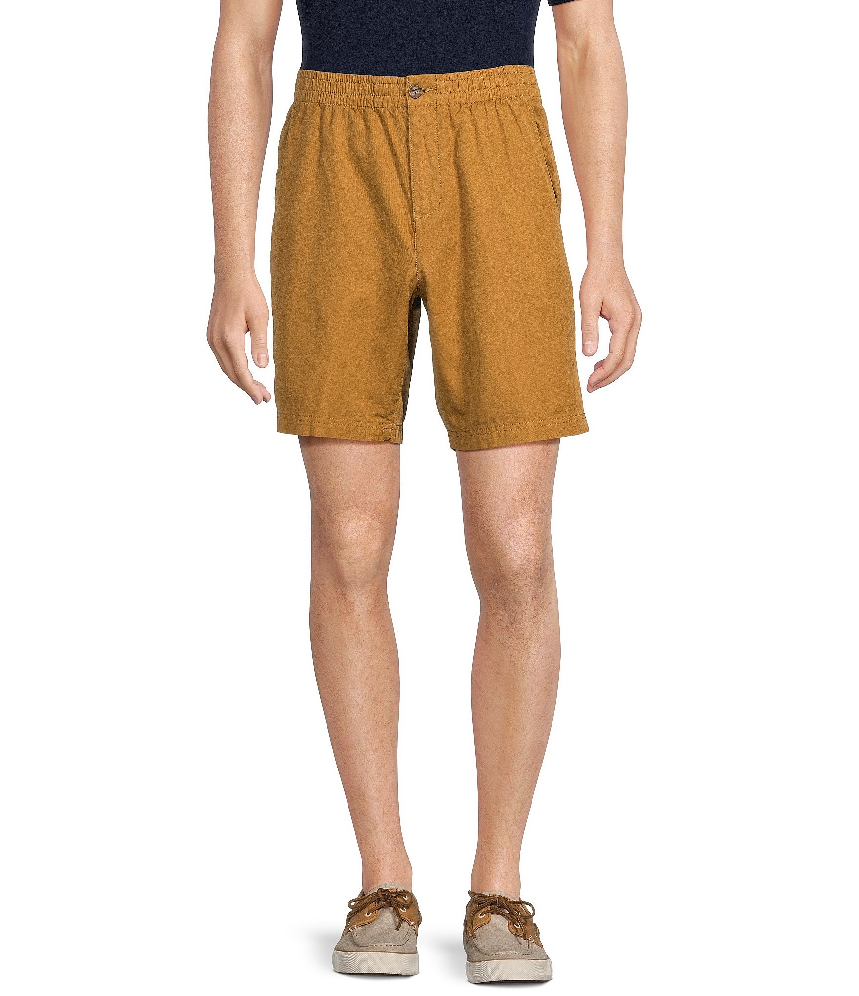 Caribbean Solid Texture 8#double; Inseam Linen Blend Shorts