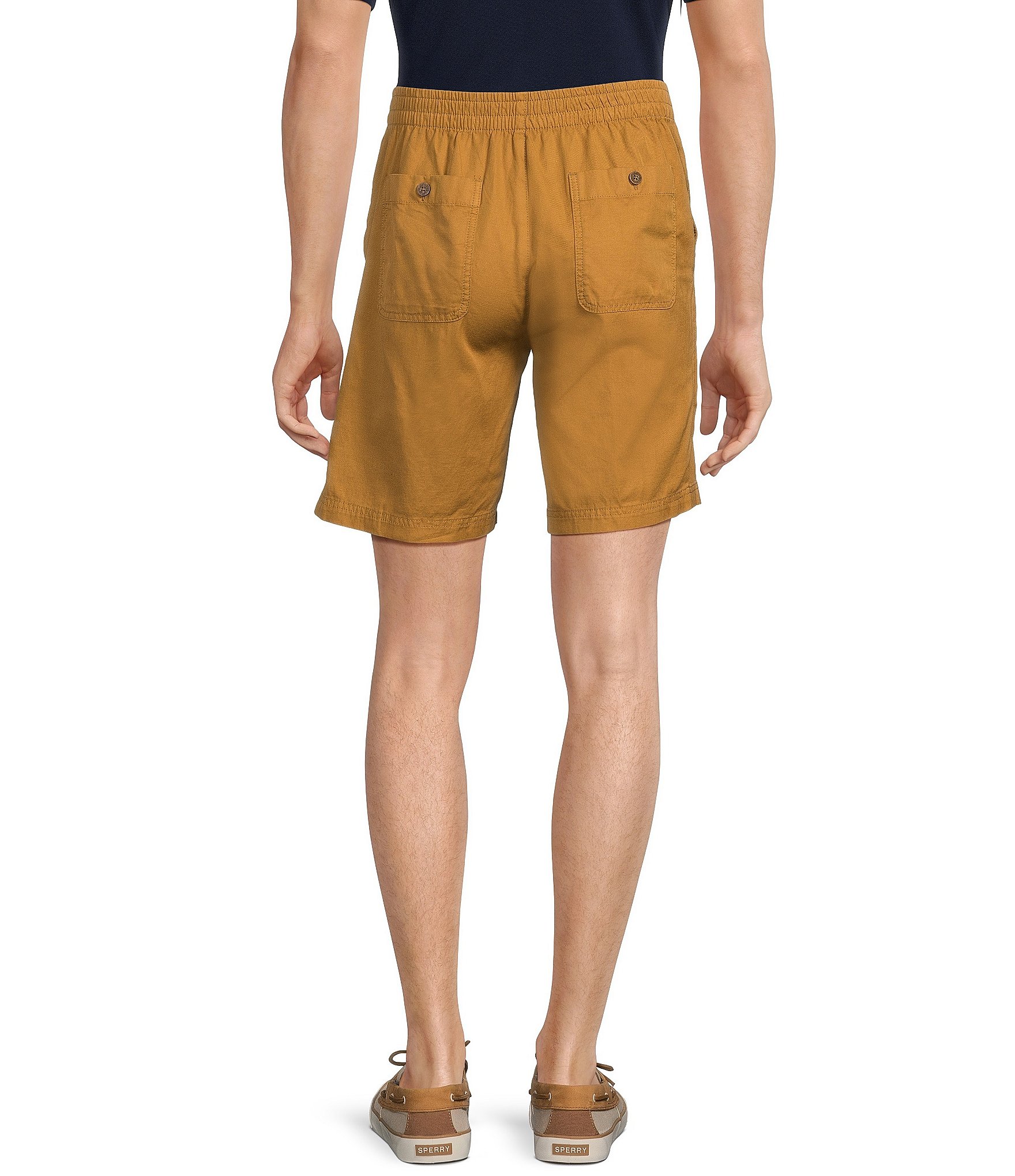 Caribbean Solid Texture 8#double; Inseam Linen Blend Shorts