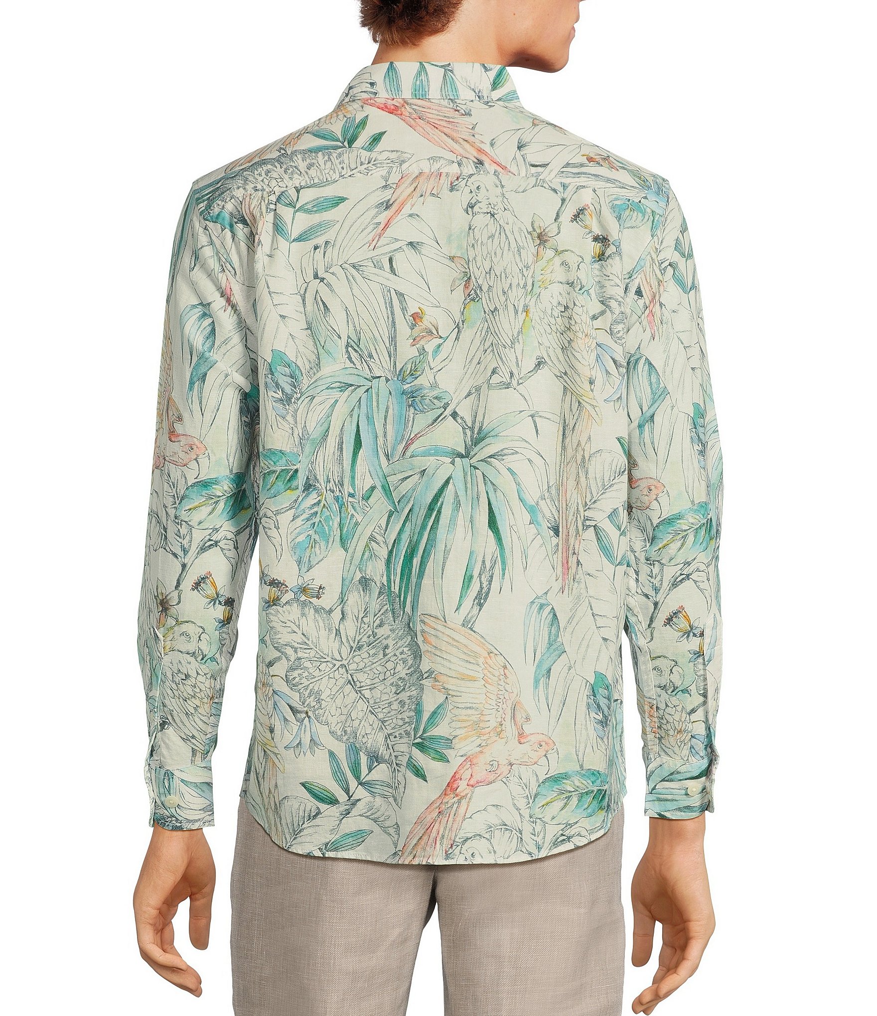 Caribbean Watercolor Linen Long Sleeve Woven Shirt