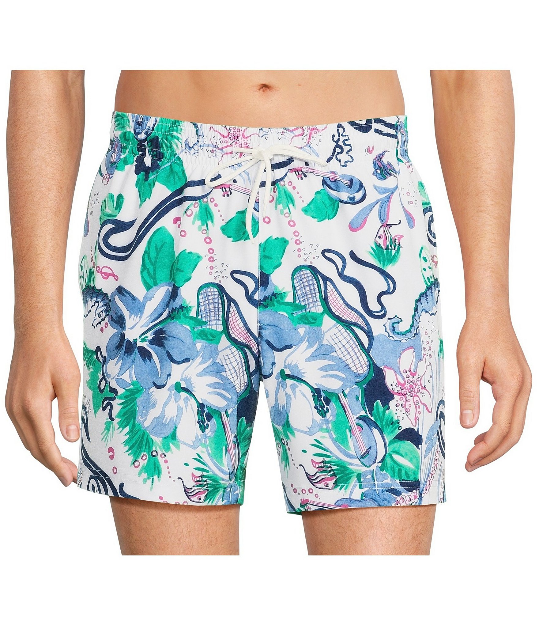 Caribbean Watercolor Ukulele 6#double; Inseam Swim Trunks