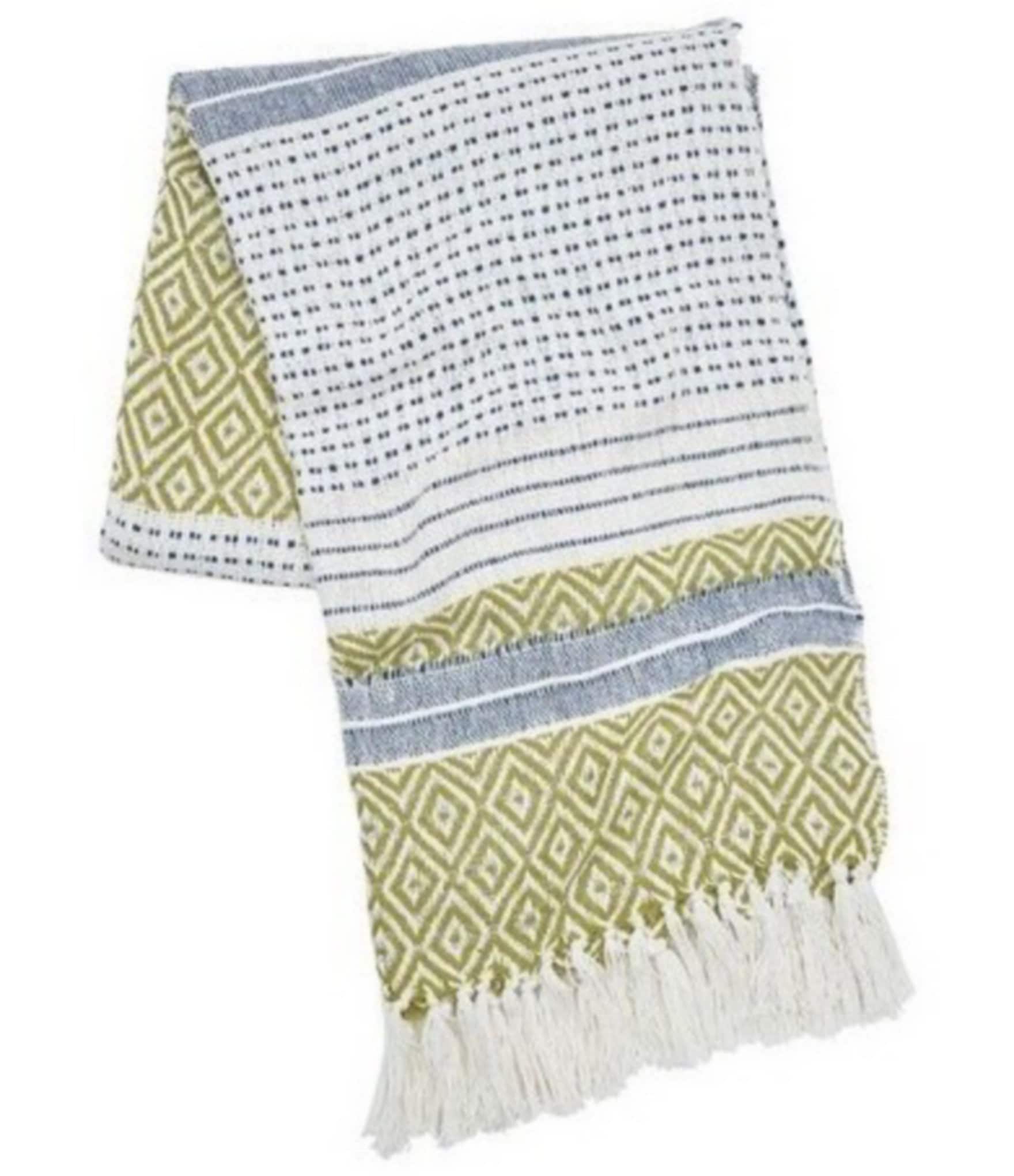 carol & frank Berkley Hand-Woven Diamond Pattern Mixed Media Cotton Throw Blanket