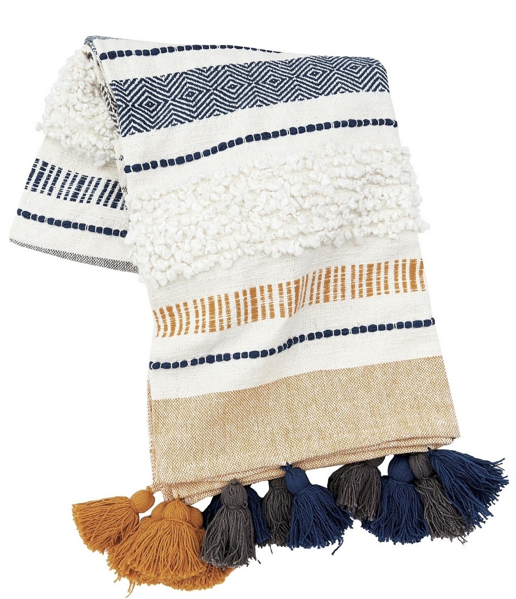 carol & frank Barton Striped Mixed Media Tassel Decorative Throw Blanket