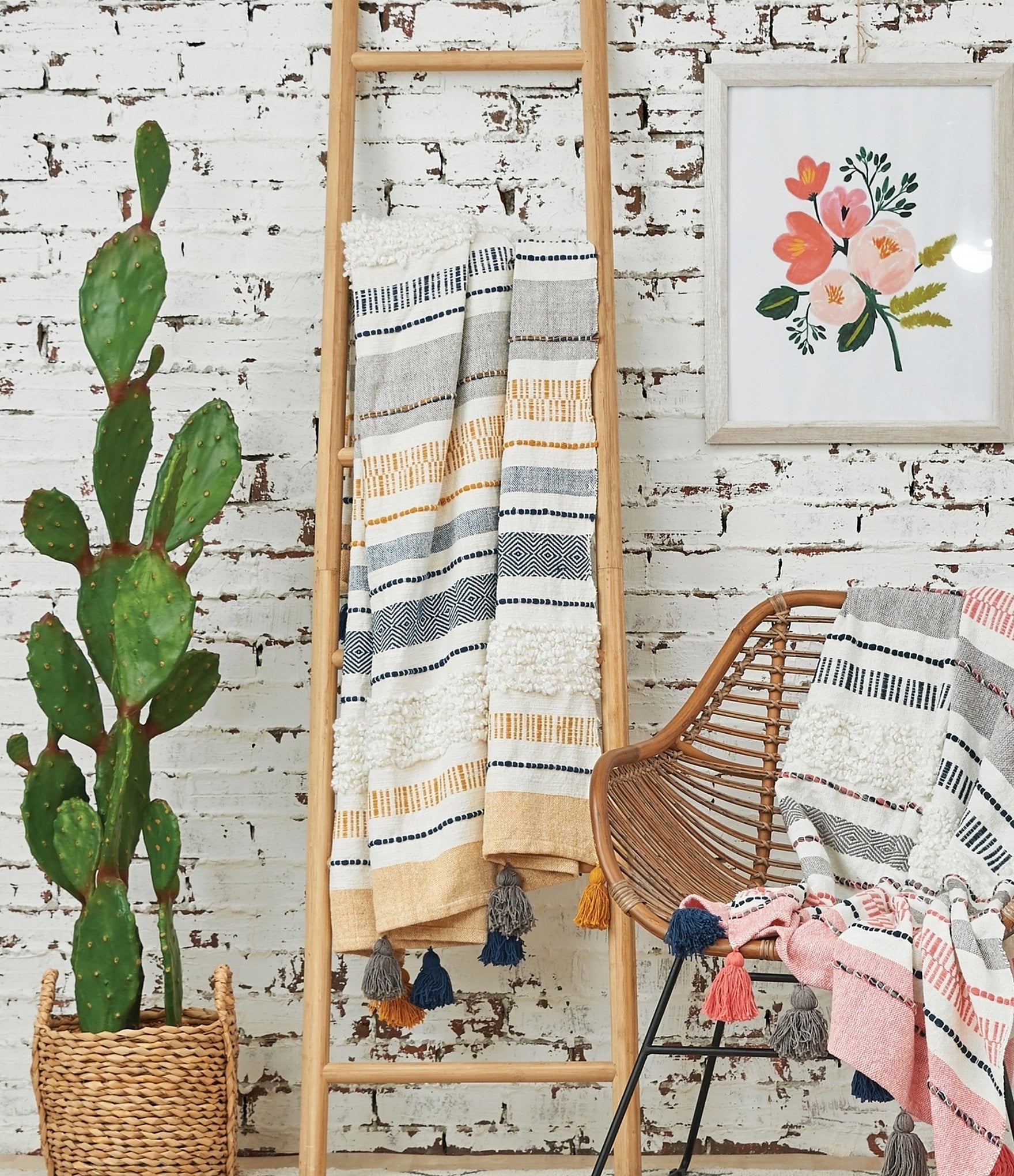 carol & frank Barton Striped Mixed Media Tassel Decorative Throw Blanket