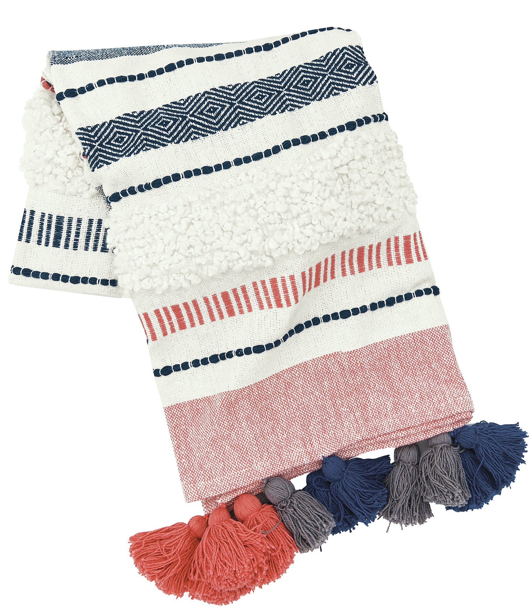 carol & frank Barton Striped Mixed Media Tassel Decorative Throw Blanket