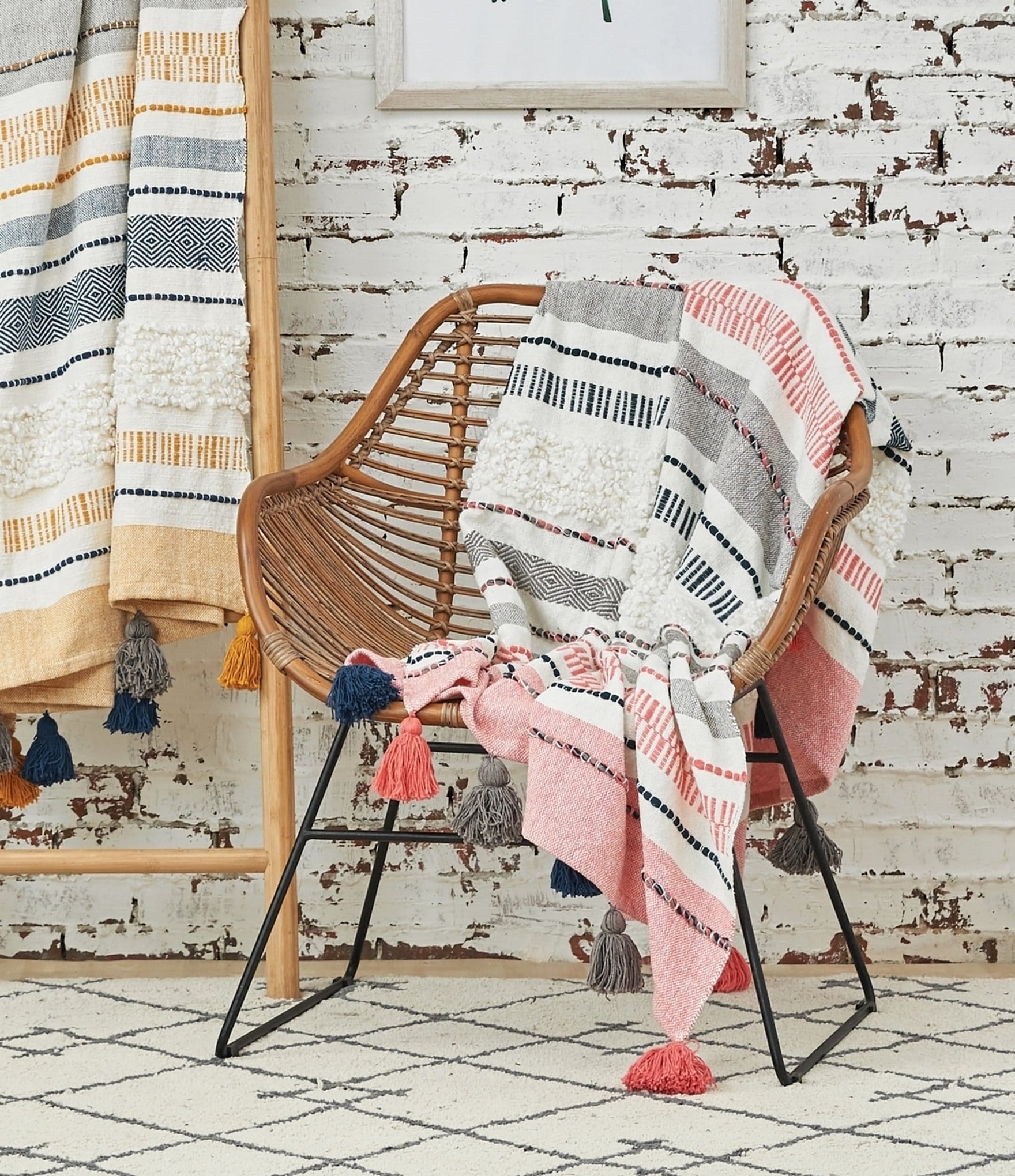 carol & frank Barton Striped Mixed Media Tassel Decorative Throw Blanket