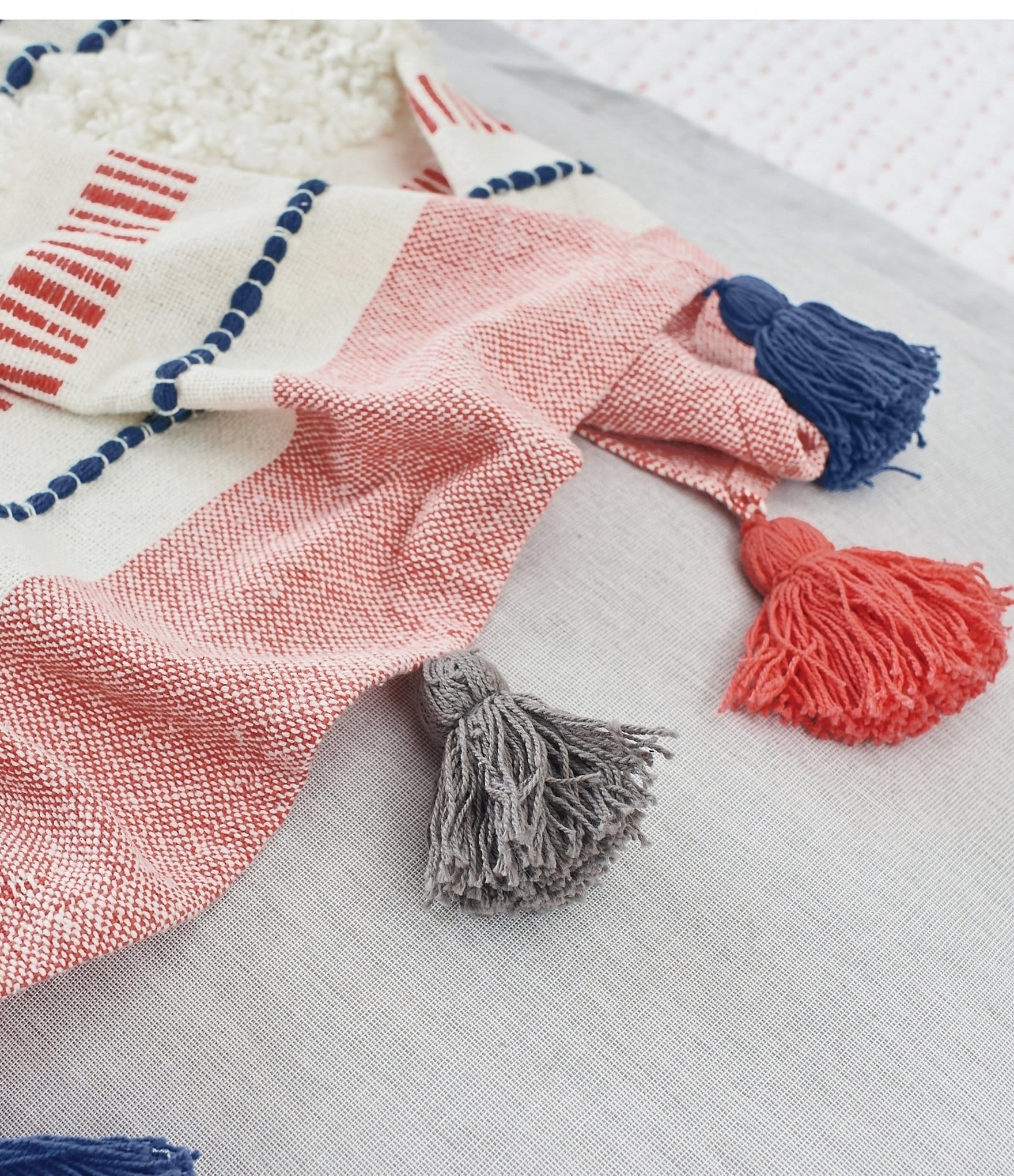 carol & frank Barton Striped Mixed Media Tassel Decorative Throw Blanket