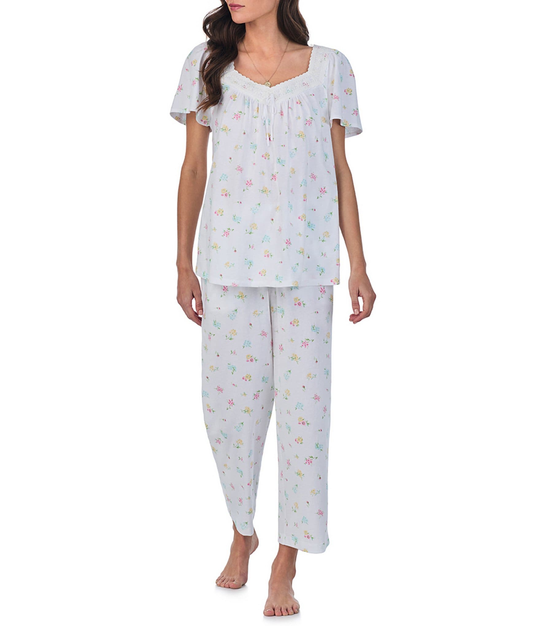 Carole Hochman Floral Print Short Sleeve Sweetheart Neck Cotton Jersey Knit Pajama Set Dillards 7282