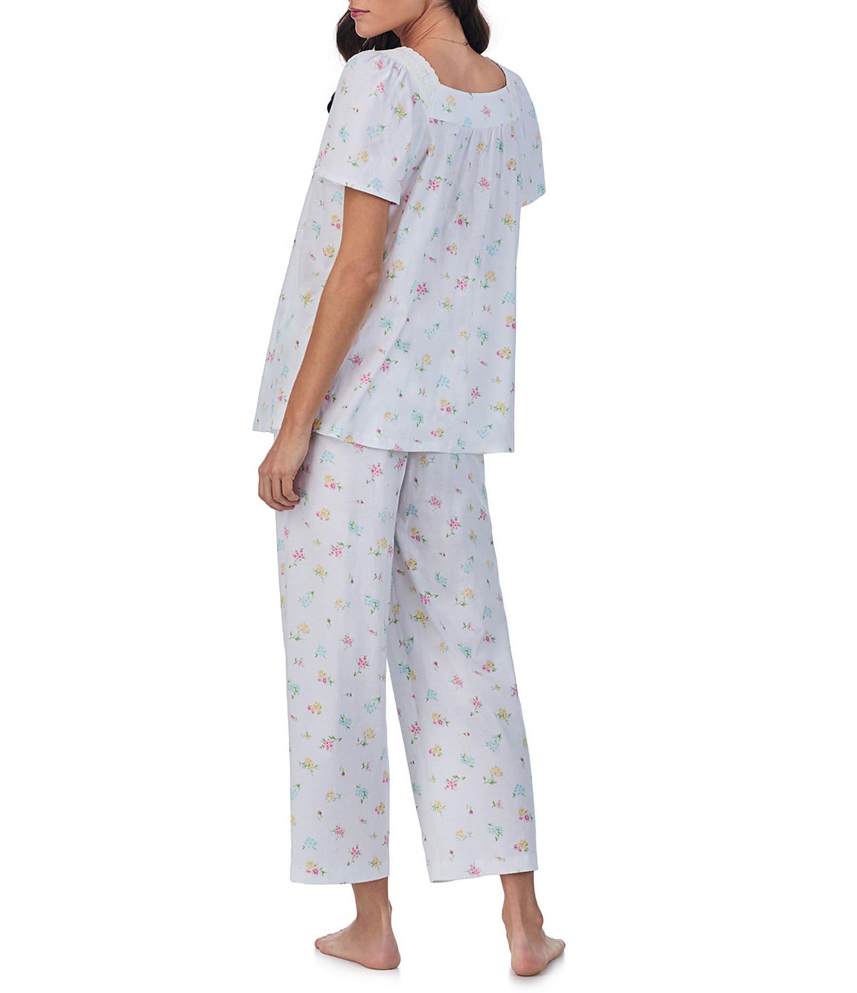 Carole Hochman Floral Print Short Sleeve Sweetheart Neck Cotton Jersey Knit Pajama Set