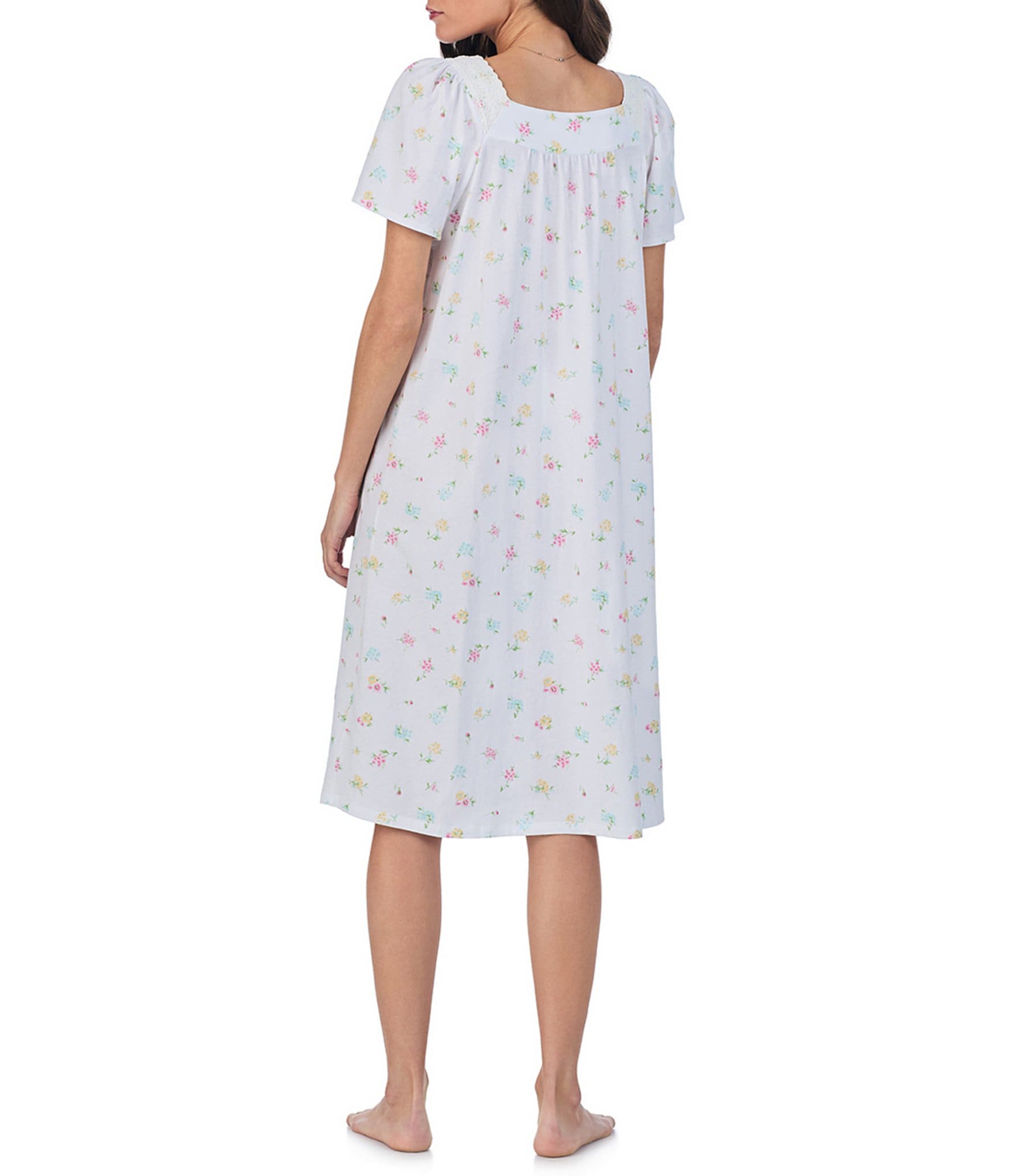 Carole Hochman Floral Print Short Sleeve Sweetheart Neck Jersey Knit Waltz Nightgown