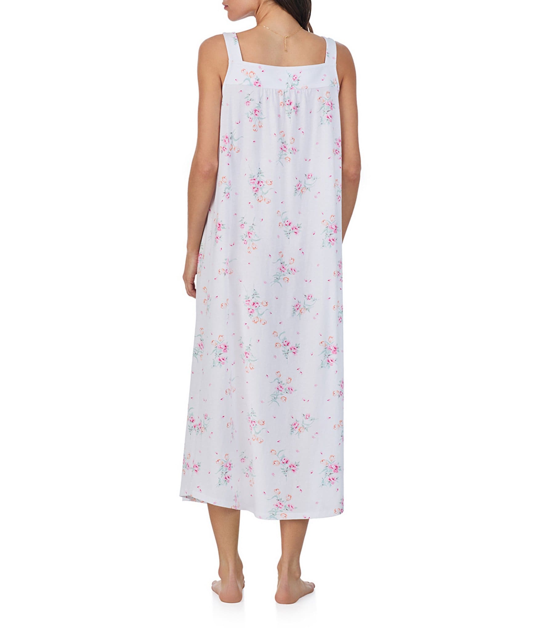 Carole Hochman Floral Print Sleeveless Lace Sweetheart Neck Cotton Jersey Knit Midi Ballet Nightgown