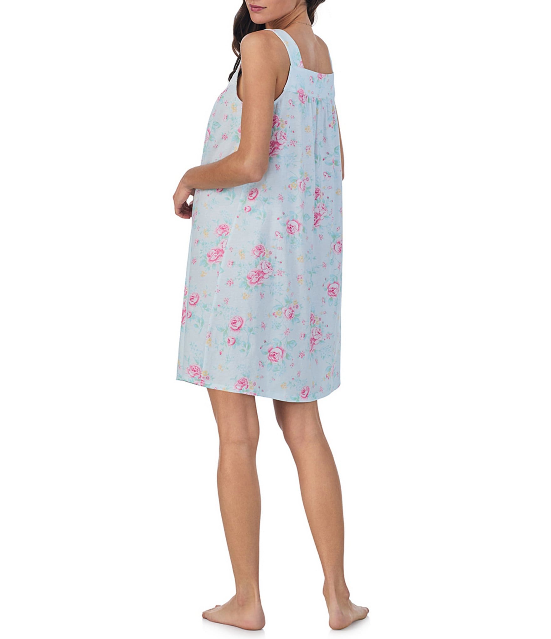 Carole Hochman Floral Print Sleeveless Sweetheart Neck Jersey Knit Cotton Chemise