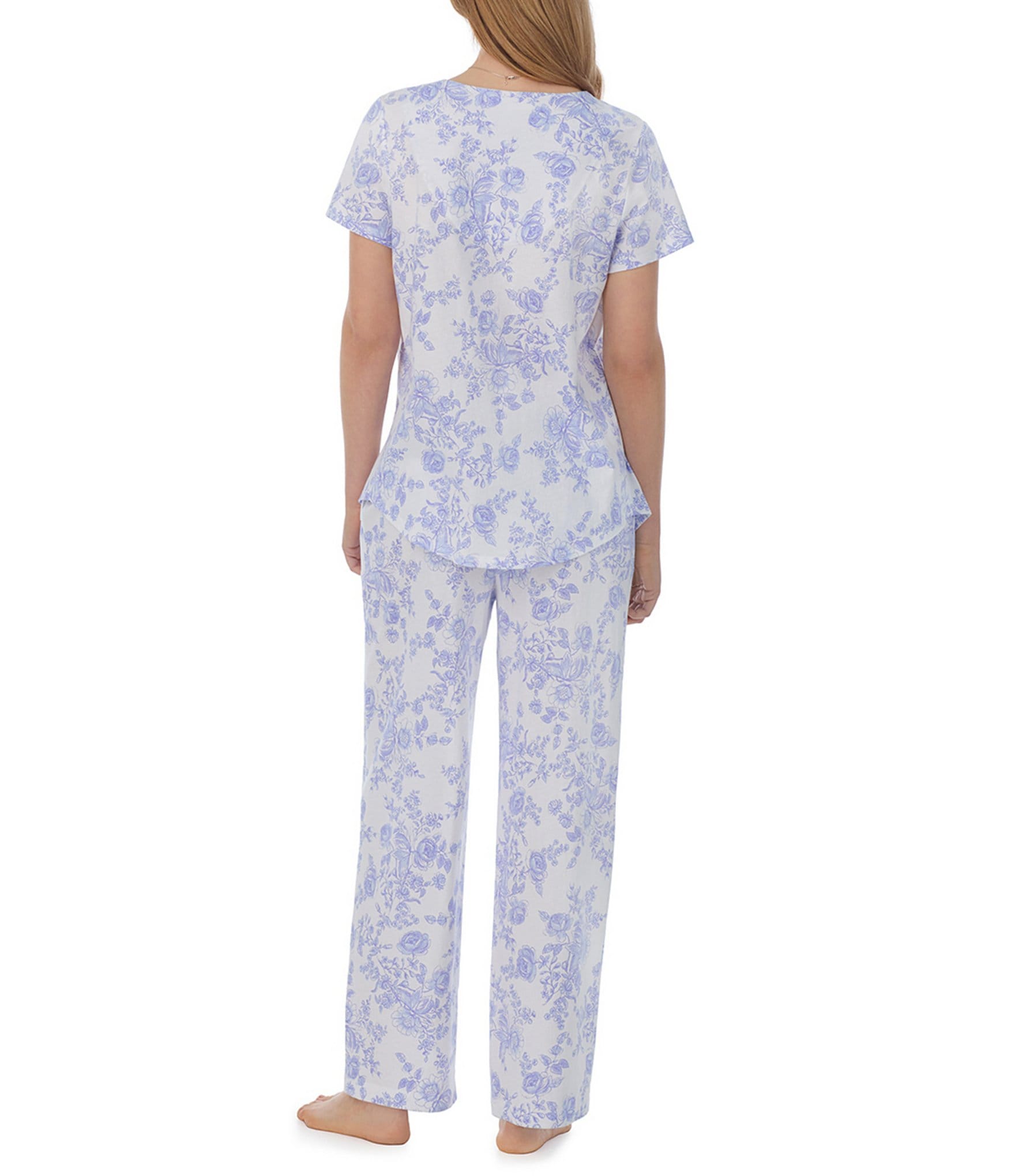 Carole Hochman Floral Short Sleeve Square Neck Cotton Pant Pajama Set