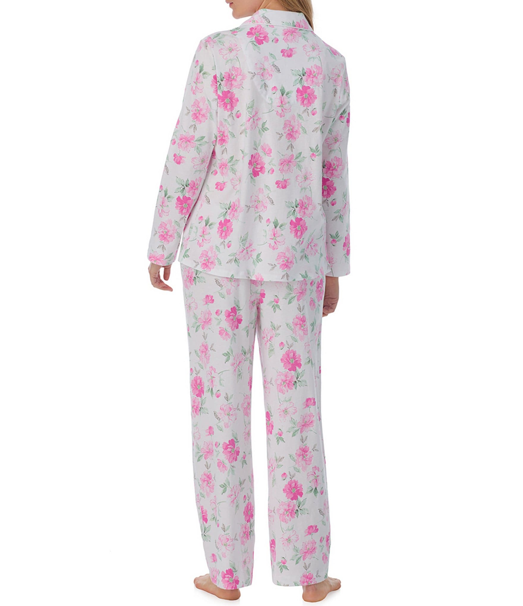 Carole Hochman Long Sleeve Notch Collar Cotton Jersey Floral Pajama Set