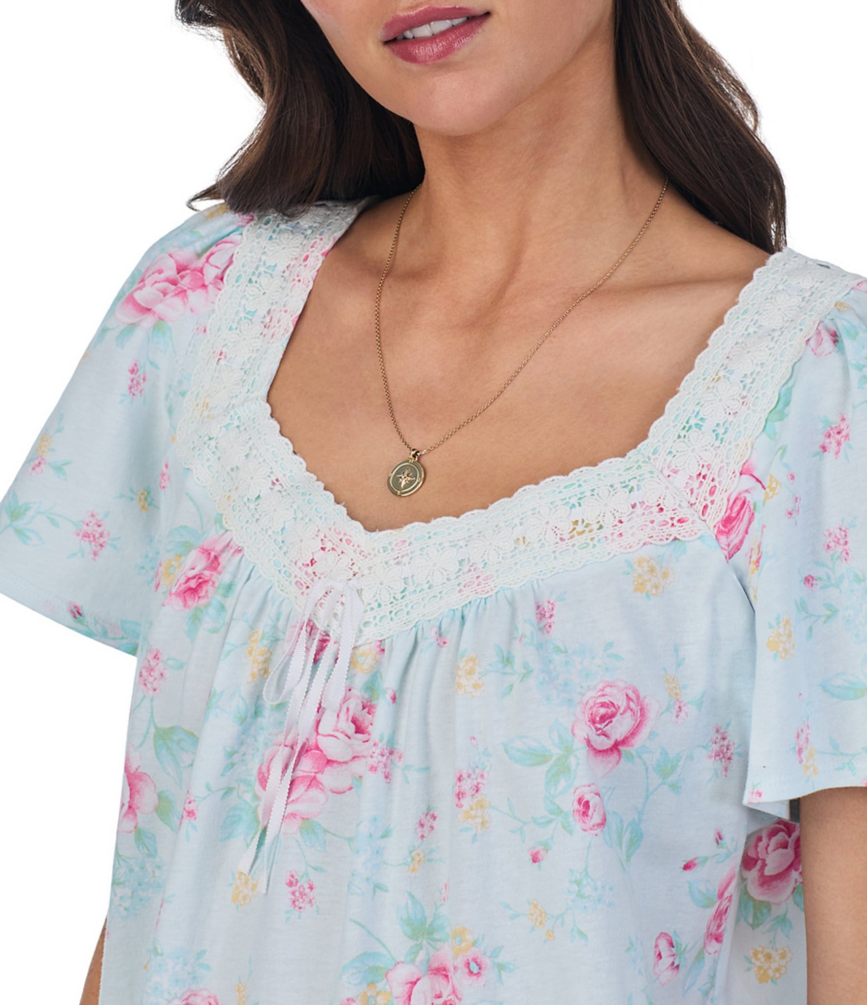 Carole Hochman Petite Size Floral Print Short Sleeve Sweetheart Neck Cotton Jersey Knit Pajama Set