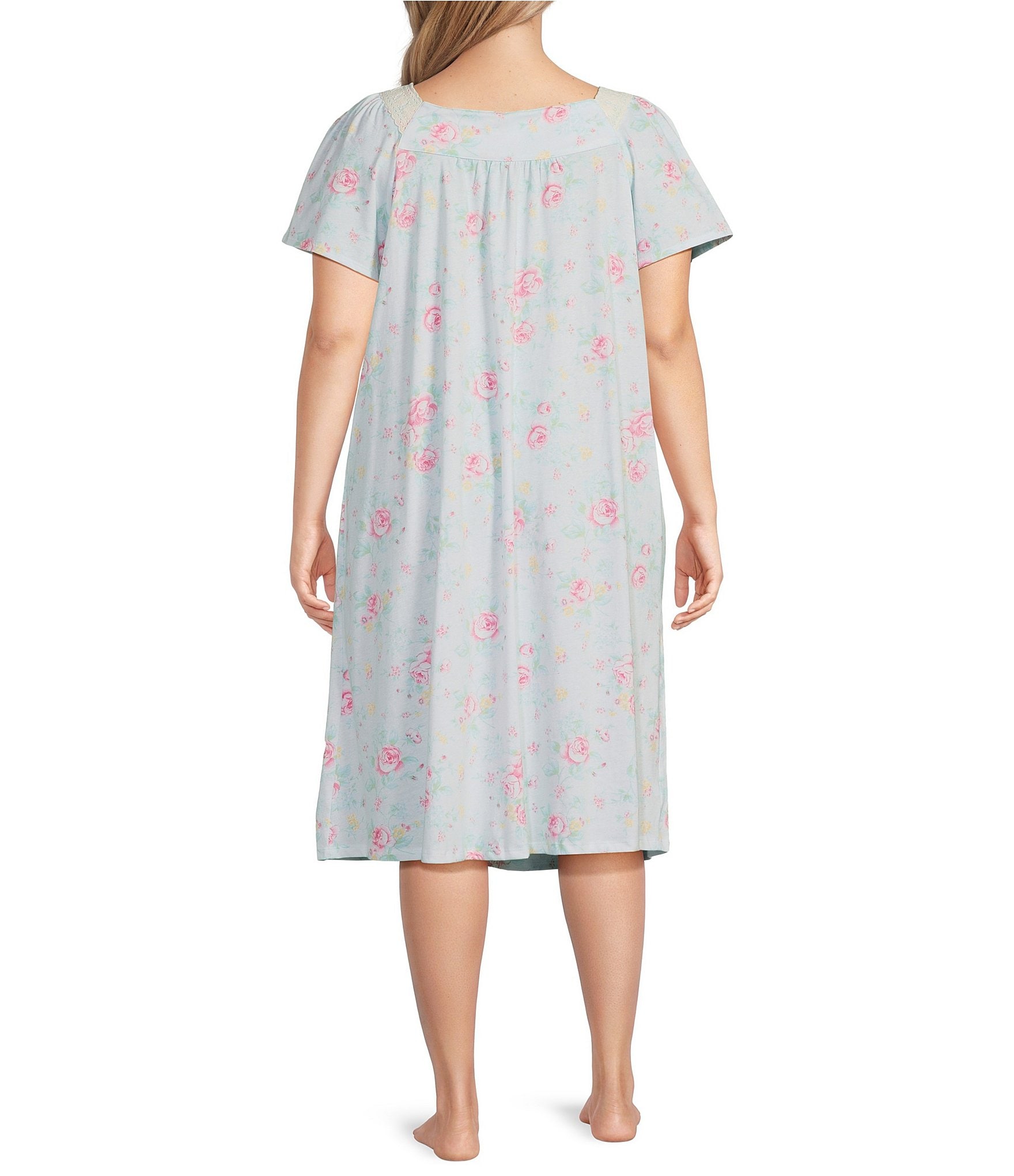 Carole Hochman Plus Size Floral Print Short Sleeve Sweetheart Neck Jersey Knit Waltz Nightgown