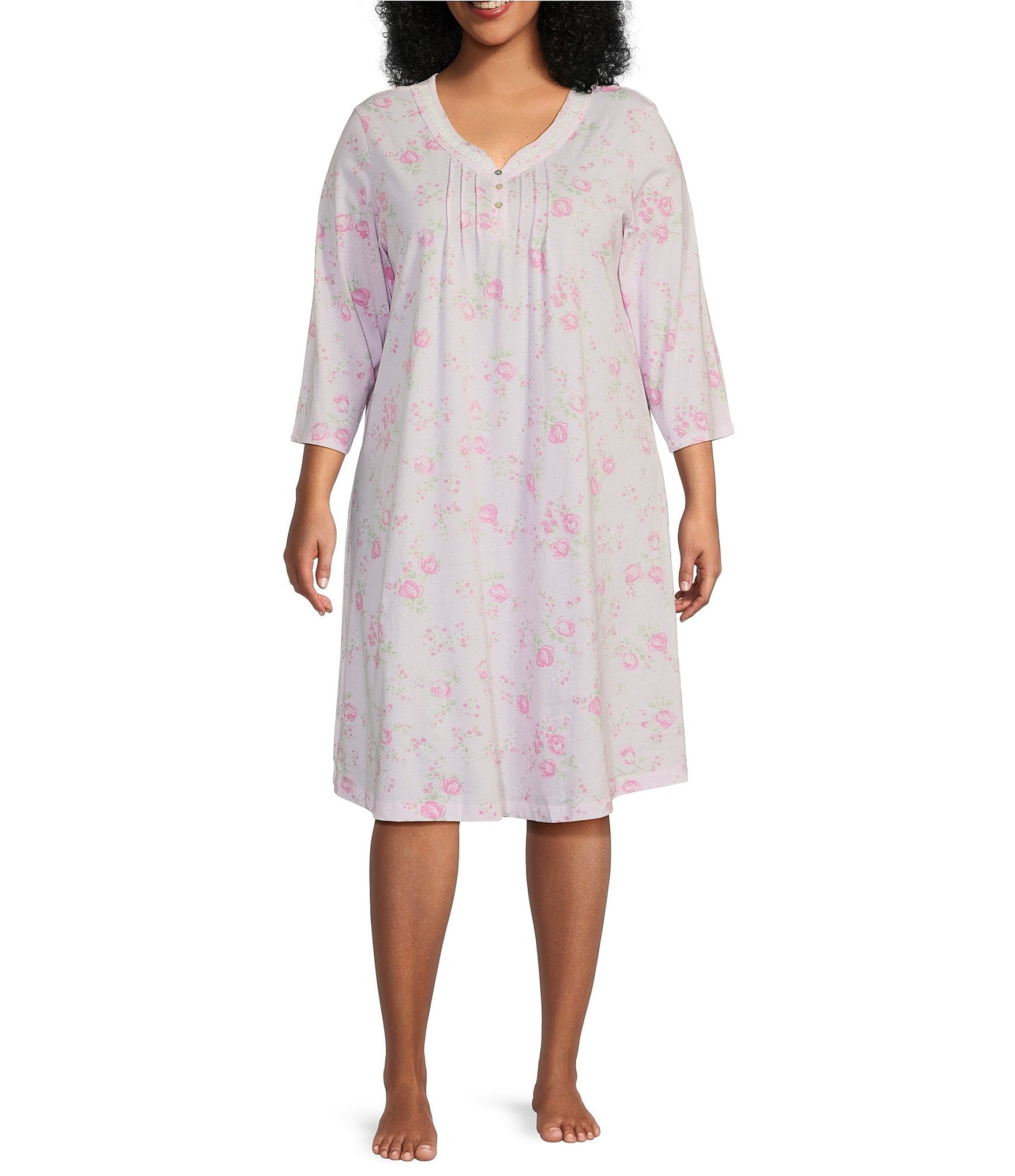 Eileen West Plus Floral Print Modal Jersey Sweetheart Neck Ruffle Cap  Sleeve Waltz Nightgown