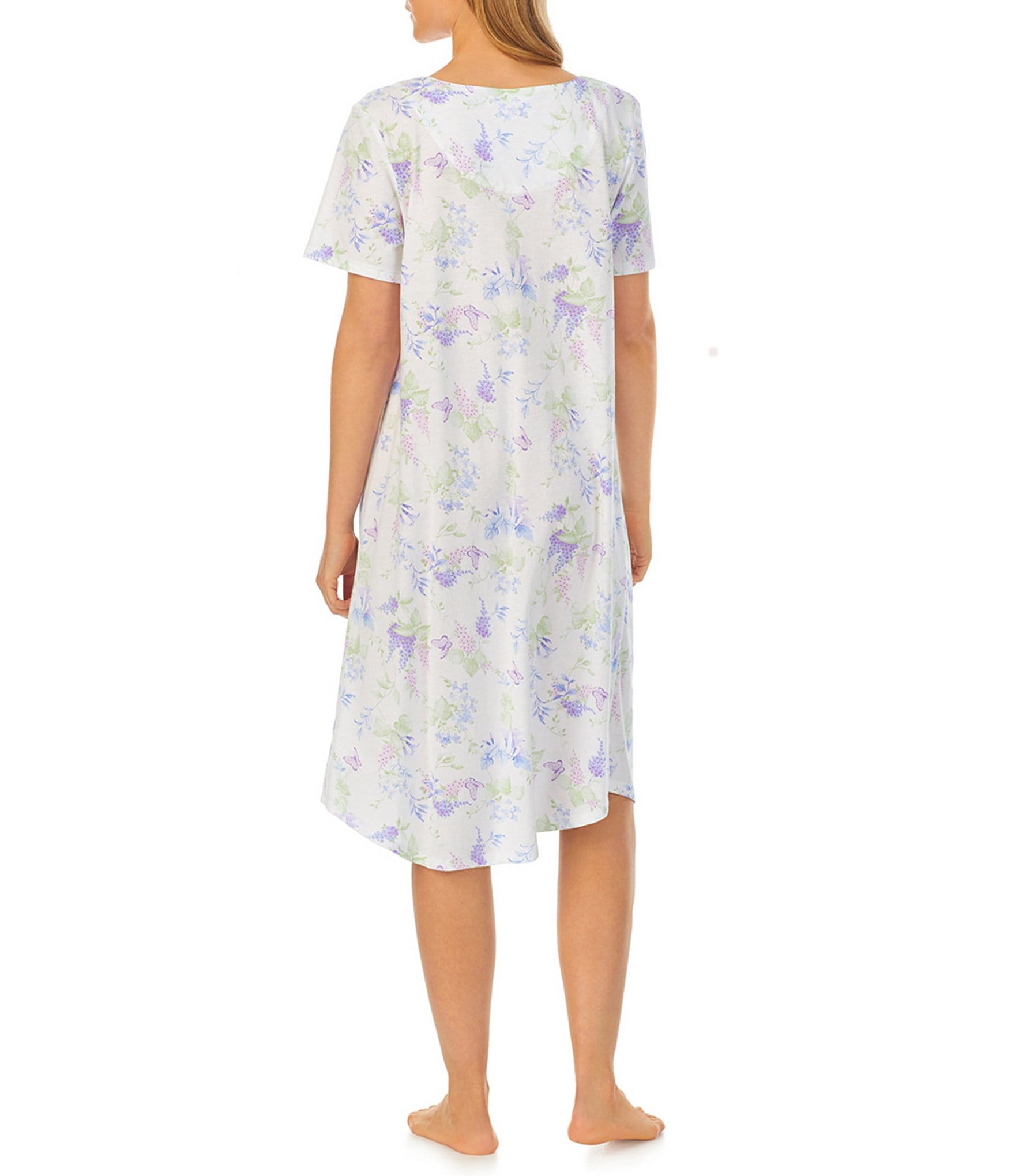 Carole Hochman Short Sleeve Scoop Neck Cotton Knit Butterfly Floral Print Waltz Nightgown