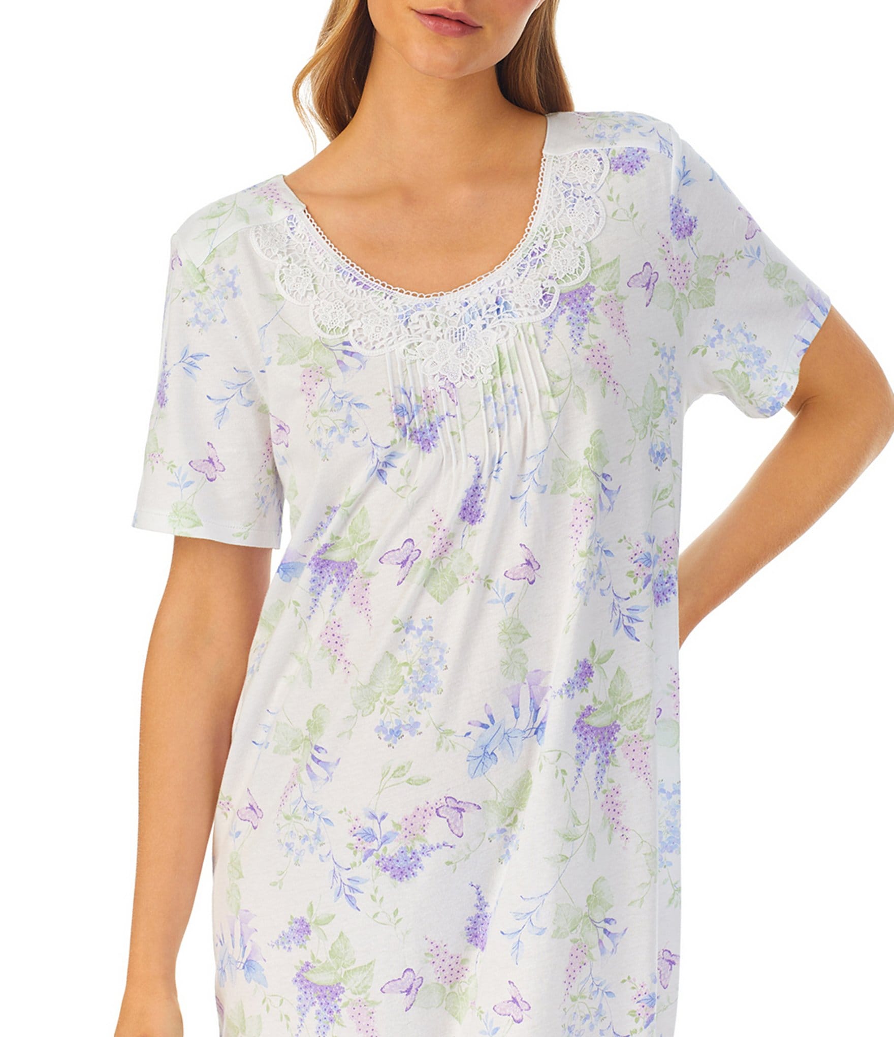 Carole Hochman Short Sleeve Scoop Neck Cotton Knit Butterfly Floral Print Waltz Nightgown