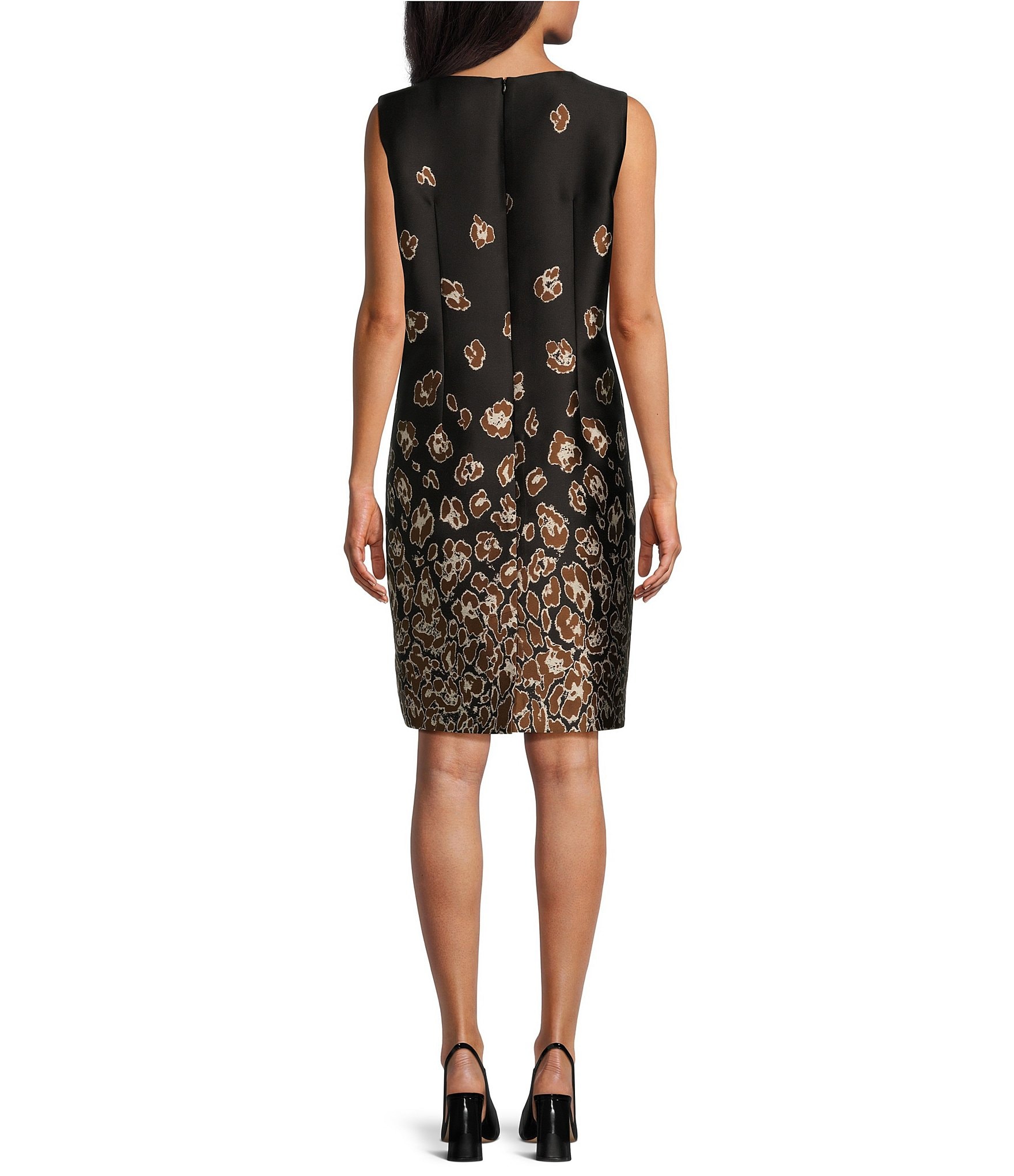 Caroline Rose Exotic Embrace Animal Print Jacquard Round Neck Sleeveless Sheath Dress