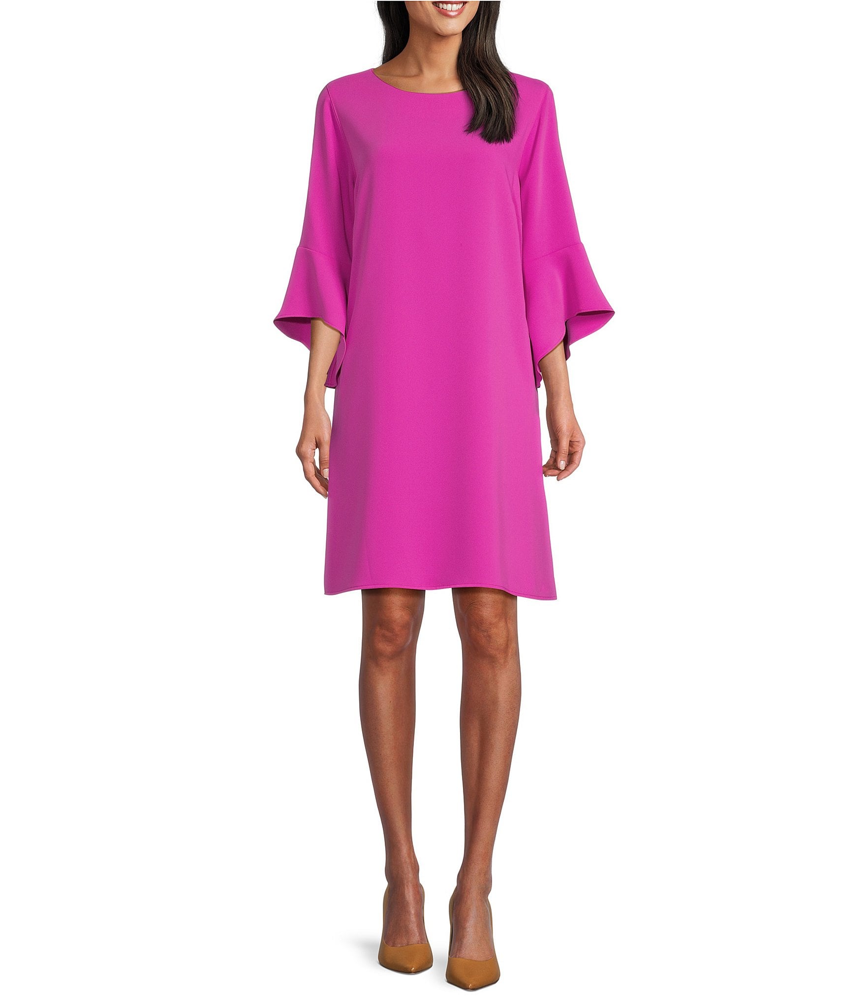 Caroline Rose Julia Matte Crepe 34 Ruffle Sleeve Shift Round Neck Shift Dress Dillards 7441