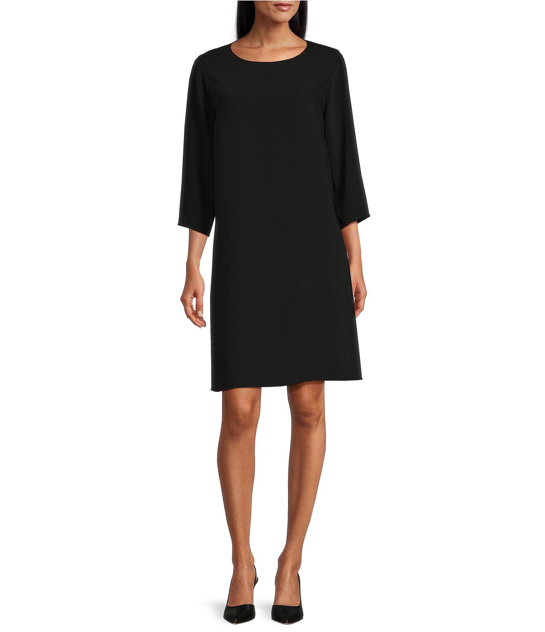 Caroline Rose Matte Crepe Crew Neck 3/4 Sleeve Shift Dress | Dillard's