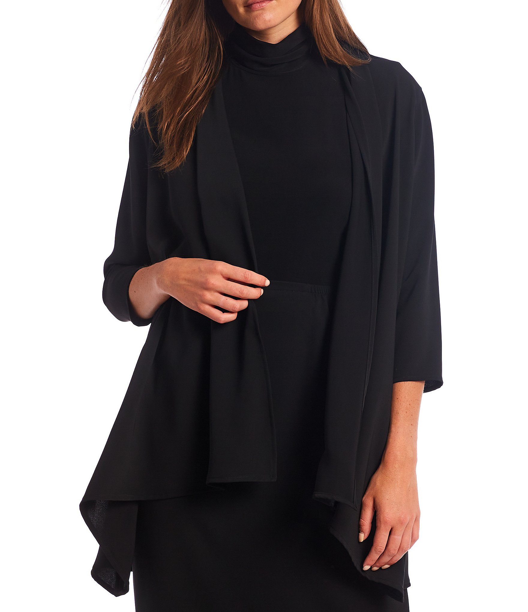 Caroline Rose Matte Crepe Open-Front Side Drape Jacket | Dillard's