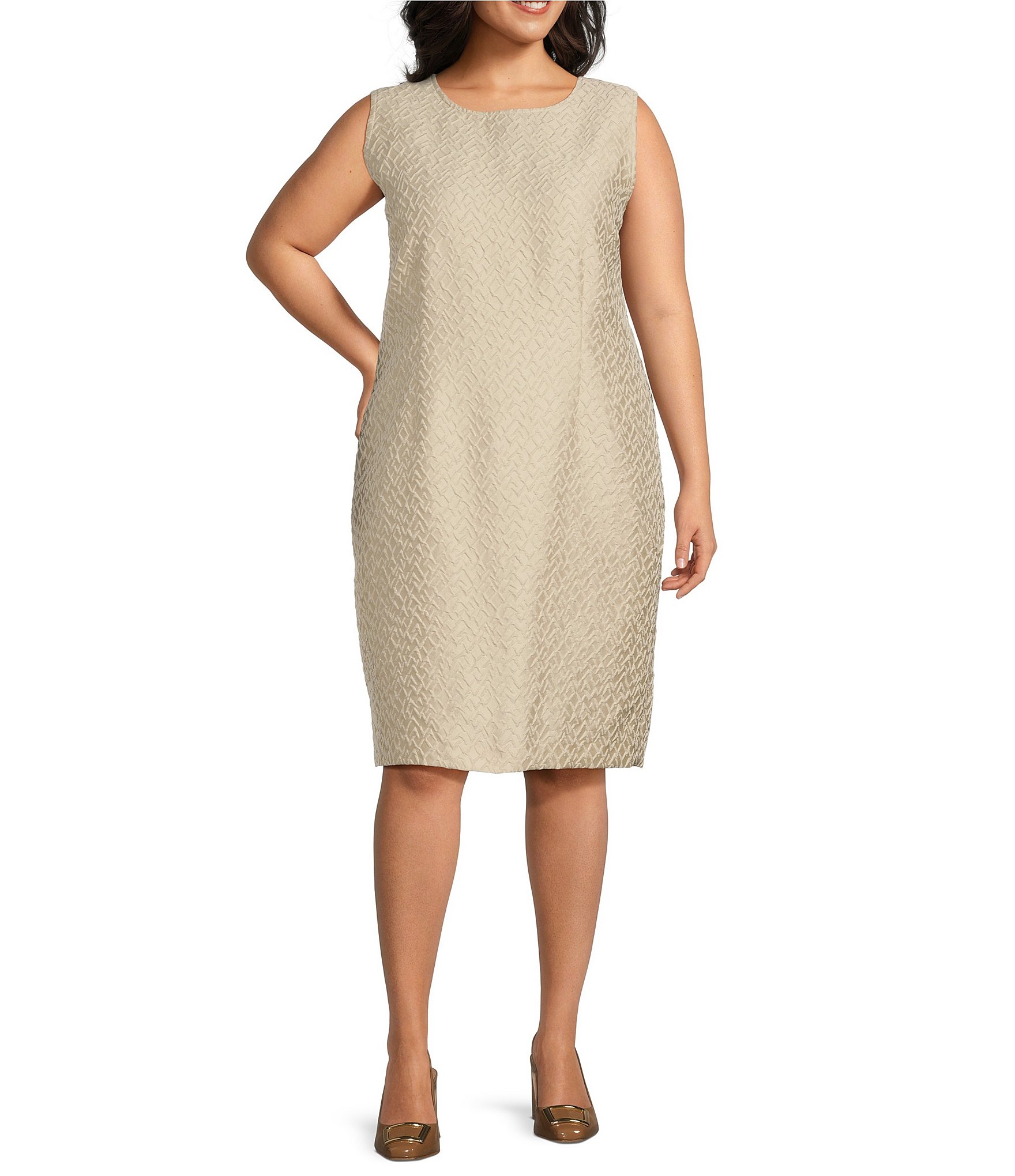 Caroline Rose Plus Shimmering Sands Textured Jacquard Sleeveless Sheath Dress