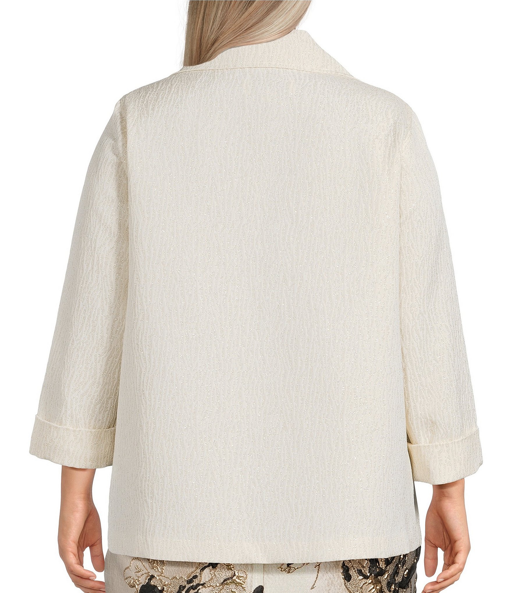 Caroline Rose Plus Size Celebration Textured Shimmer Jacquard Bracelet Sleeve Open-Front Jacket