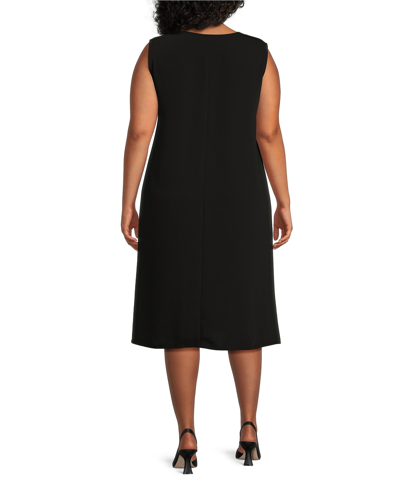 Caroline Rose Plus Size Crepe Woven Crepe Scoop Neck Sleeveless Sheath Dress