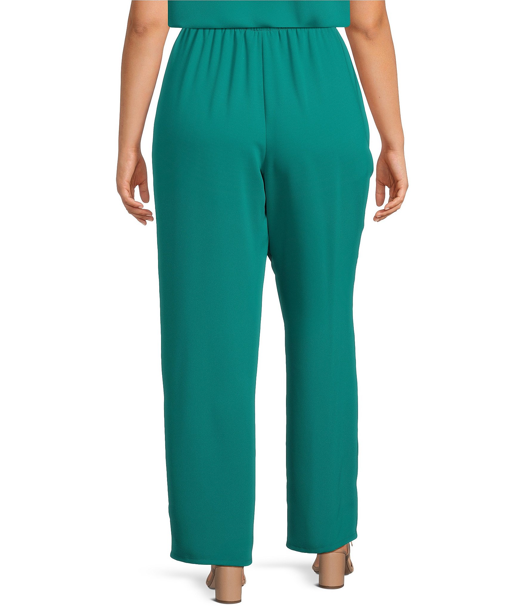Caroline Rose Plus Size Matte Crepe Pull-On Straight Leg Pants